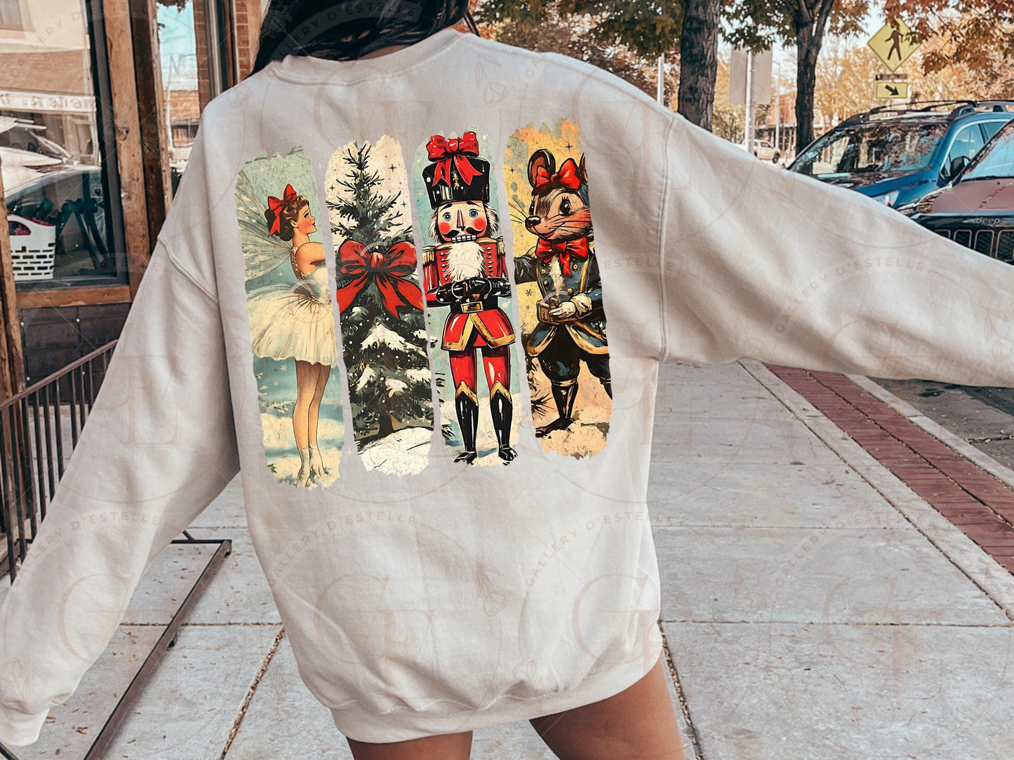 Nostalgic Christmas Brushstroke PNG, Retro Holiday Collage, Vintage Ballerina Nutcracker Tree Festive Shirt Design