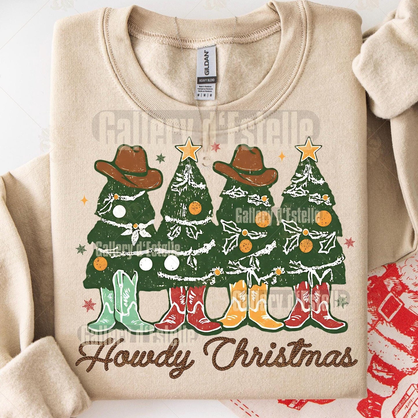 Howdy Christmas Trees PNG, Retro Western Holiday Graphic, Festive Cowboy Art, Trendy Country Shirt Design