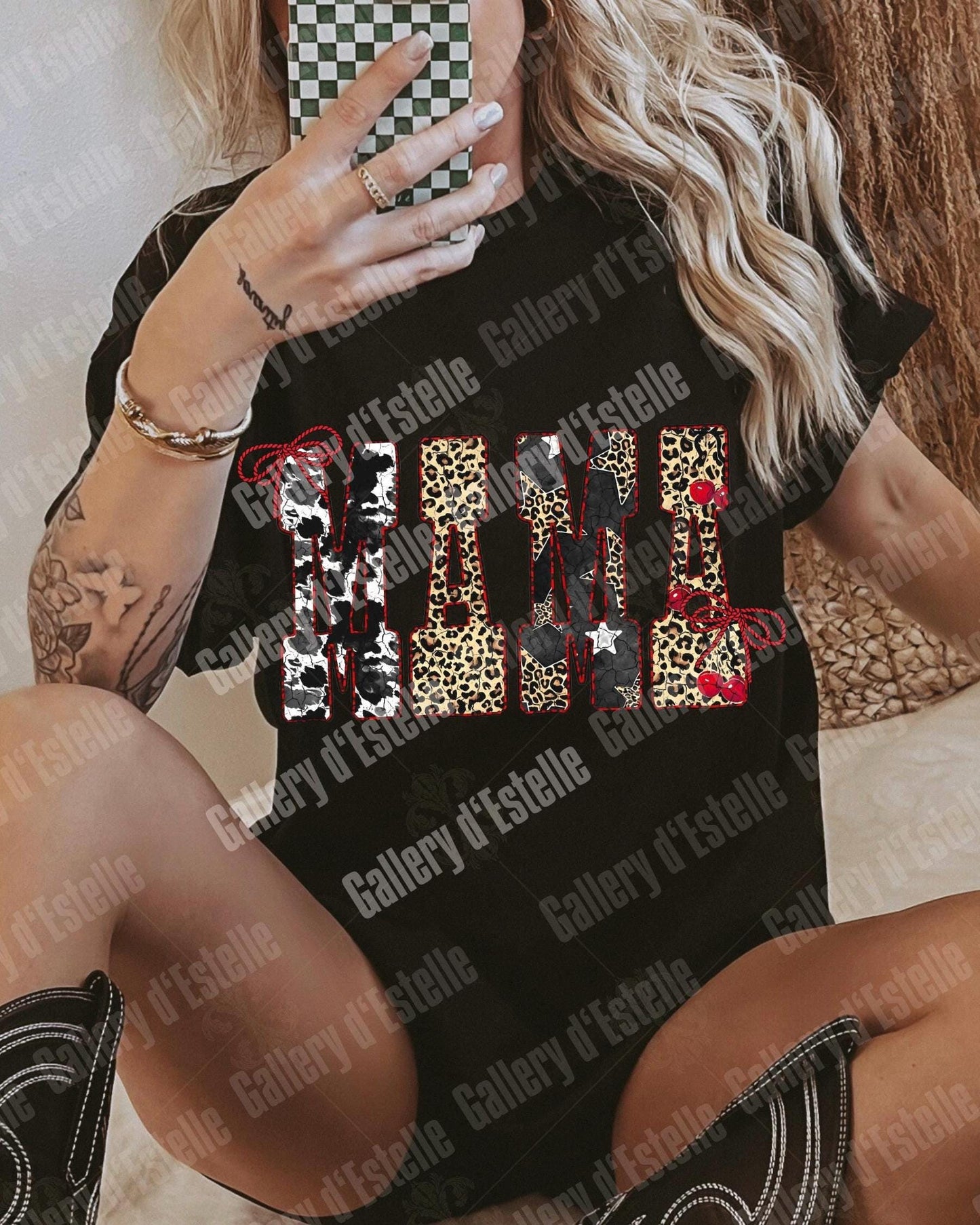 Edgy Western Mama PNG, Retro Leopard Cowgirl Graphic, Yallternative Country Mom Shirt Design
