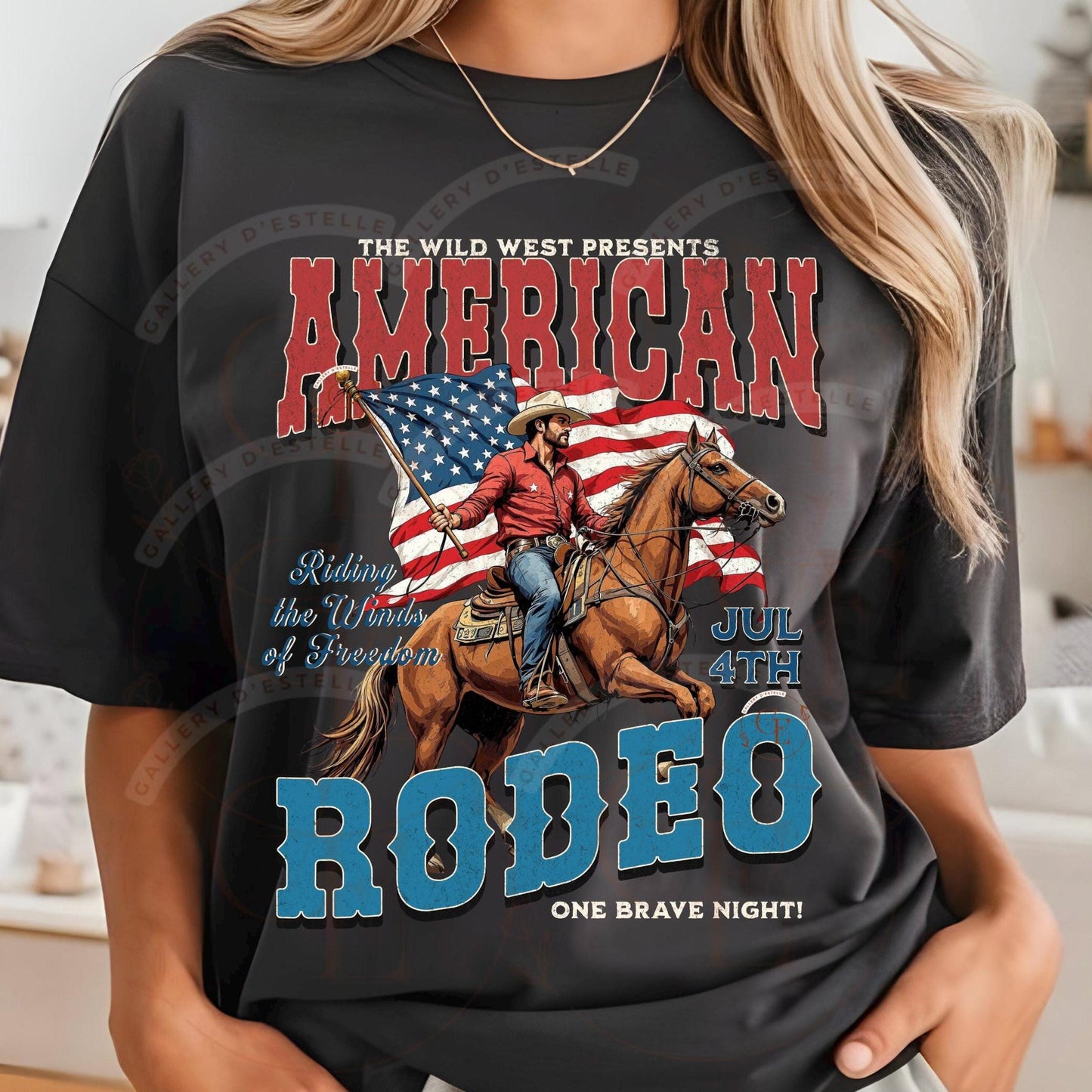 American Rodeo Country PNG, Vintage Western Patriotic Cowboy Graphic, Trendy 4th of July Independence Day Shirt Design