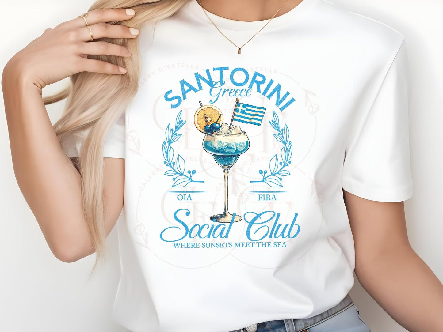 Coquette Santorini Social Club PNG, Retro Coastal Girl Summer Graphic, Trendy Bachelorette Beach Shirt Design