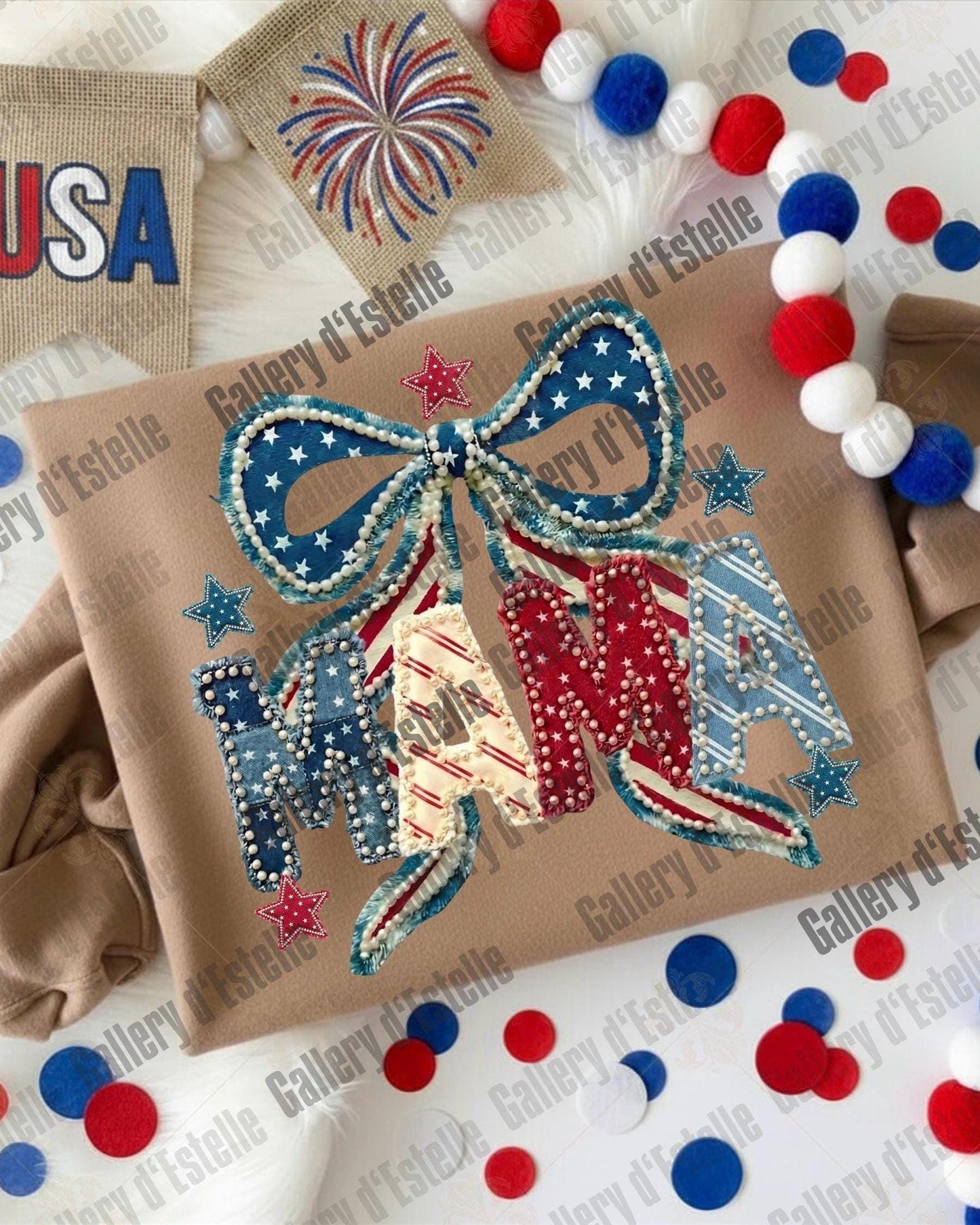 Coquette Patriotic Mama PNG, Retro American Patchwork Graphic, Trendy 4th of July Mom Shirt Design