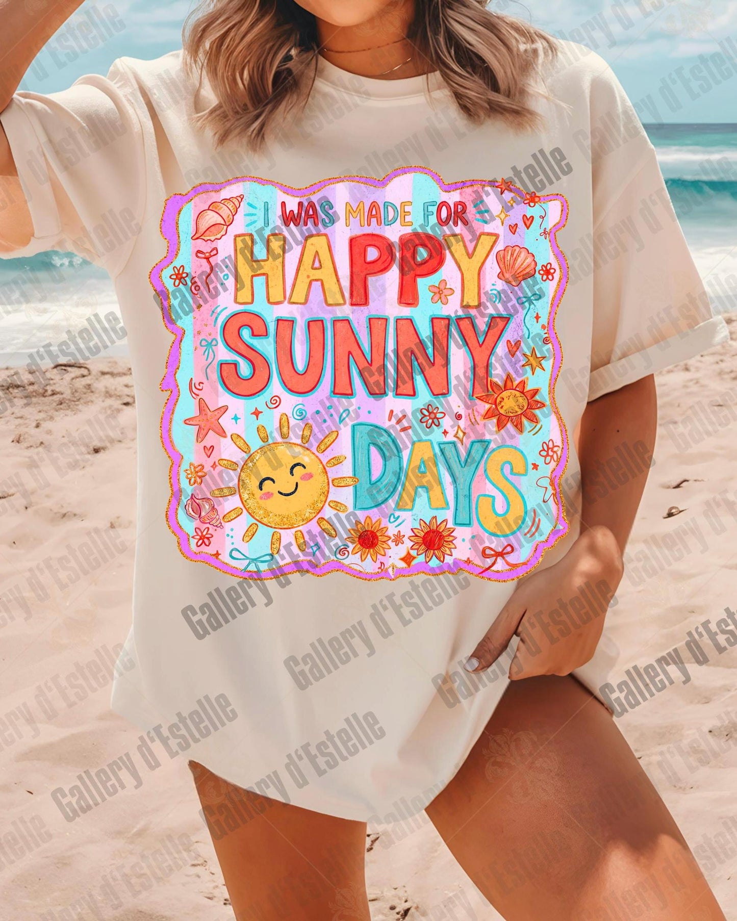 Happy Sunny Days PNG, Retro Summer Sunshine Graphic, Colorful Beach Art, Trendy Coastal Shirt Design