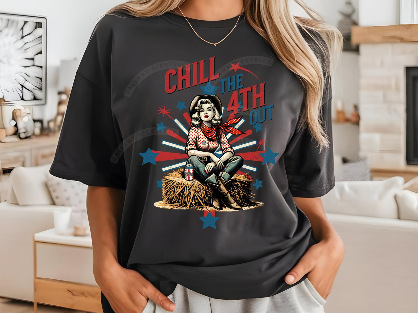 Chill the 4th Out Country PNG, Retro Western Patriotic Cowgirl Graphic, Trendy Independence Day Rodeo Shirt Design