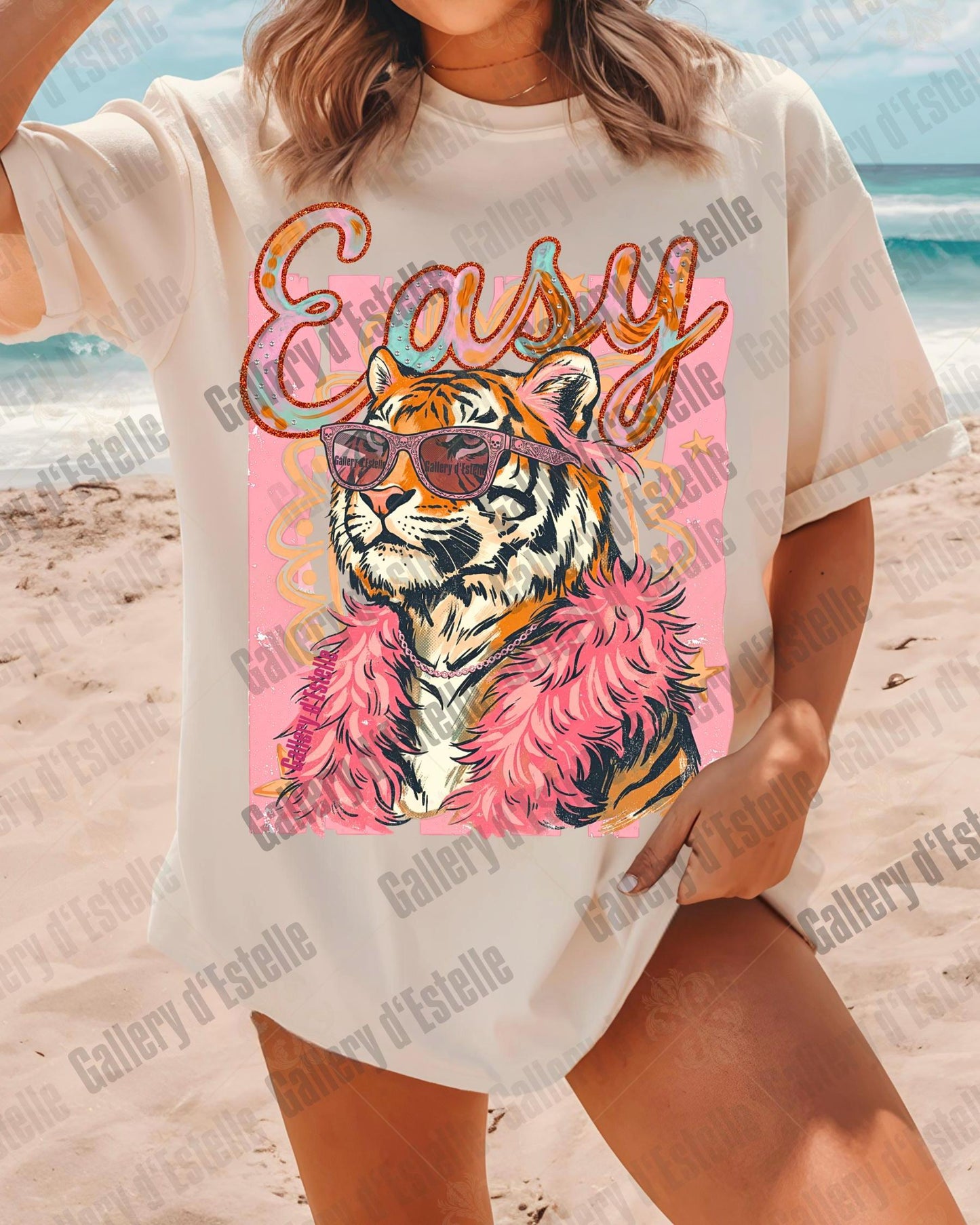 Easy Tiger PNG, Funny Sarcastic Summer Graphic, Snarky Preppy Colorful Art, Trendy Boutique Shirt Design