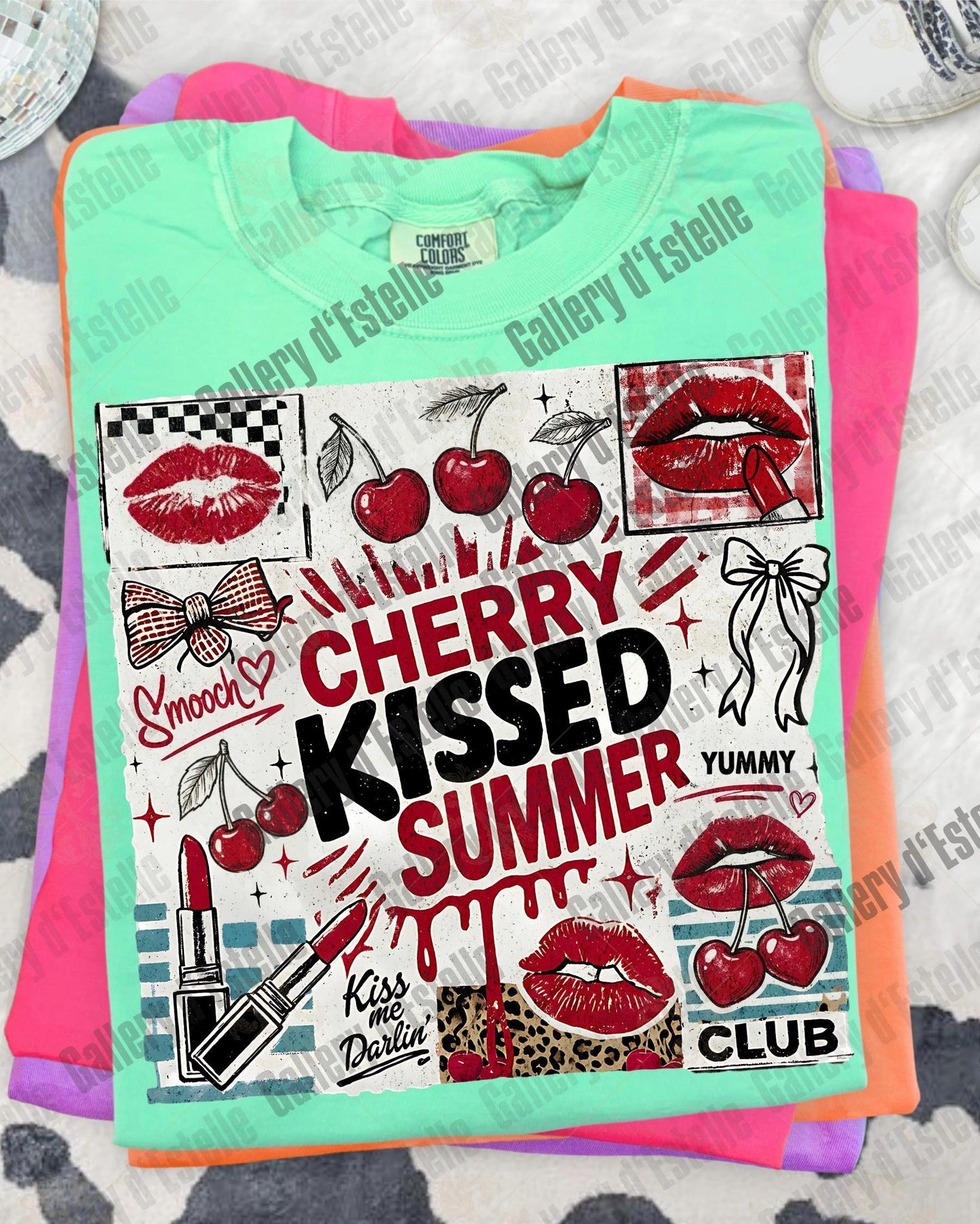 Cherry Kissed Summer PNG, Coquette Cherry Graphic, Trendy Beach Shirt Design