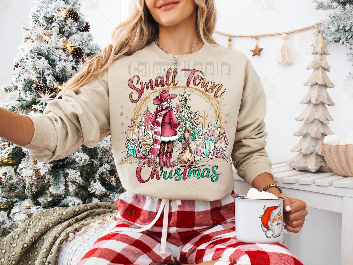 Small Town Christmas PNG, Retro Western Santa Graphic, Coquette Cowgirl Holiday Shirt Design