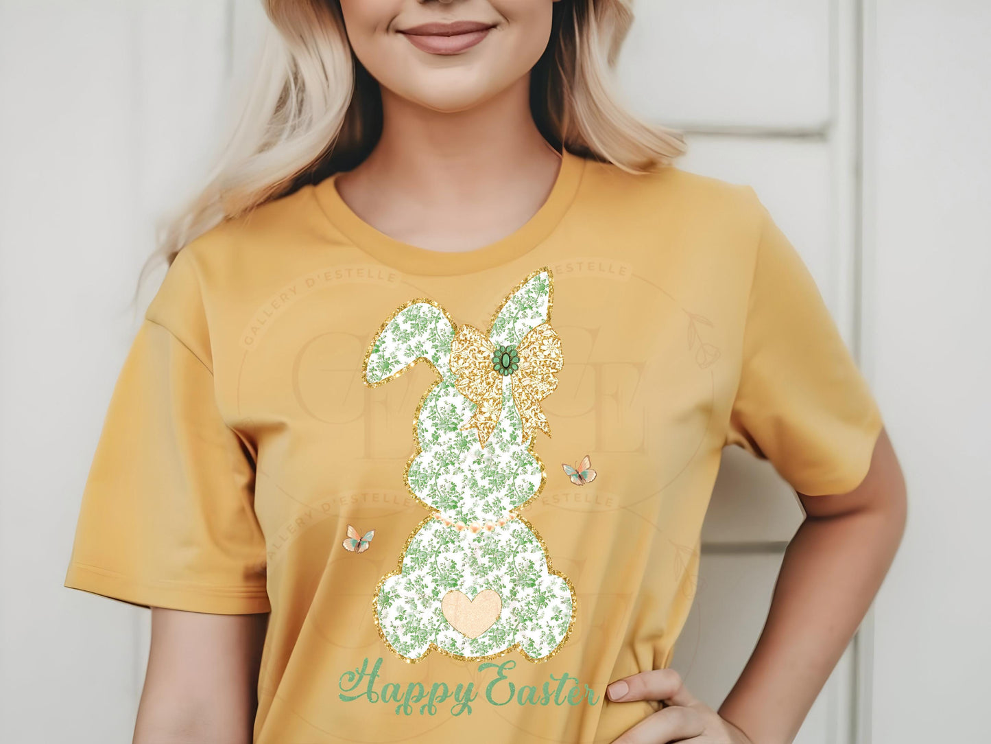 Coquette Green French Toile Bunny PNG, Vintage Glitter Lace Bow Graphic, Happy Easter Art, Country Chic Shirt Design