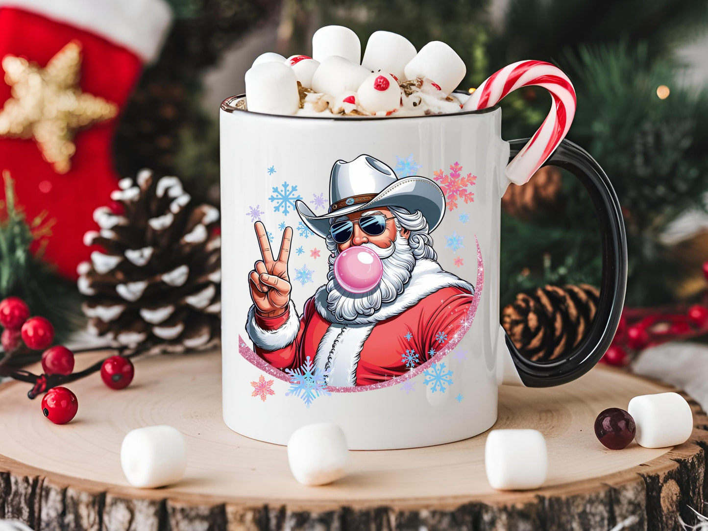 Retro Cowboy Santa Blowing Bubble PNG, Funny Western Christmas Shirt Design