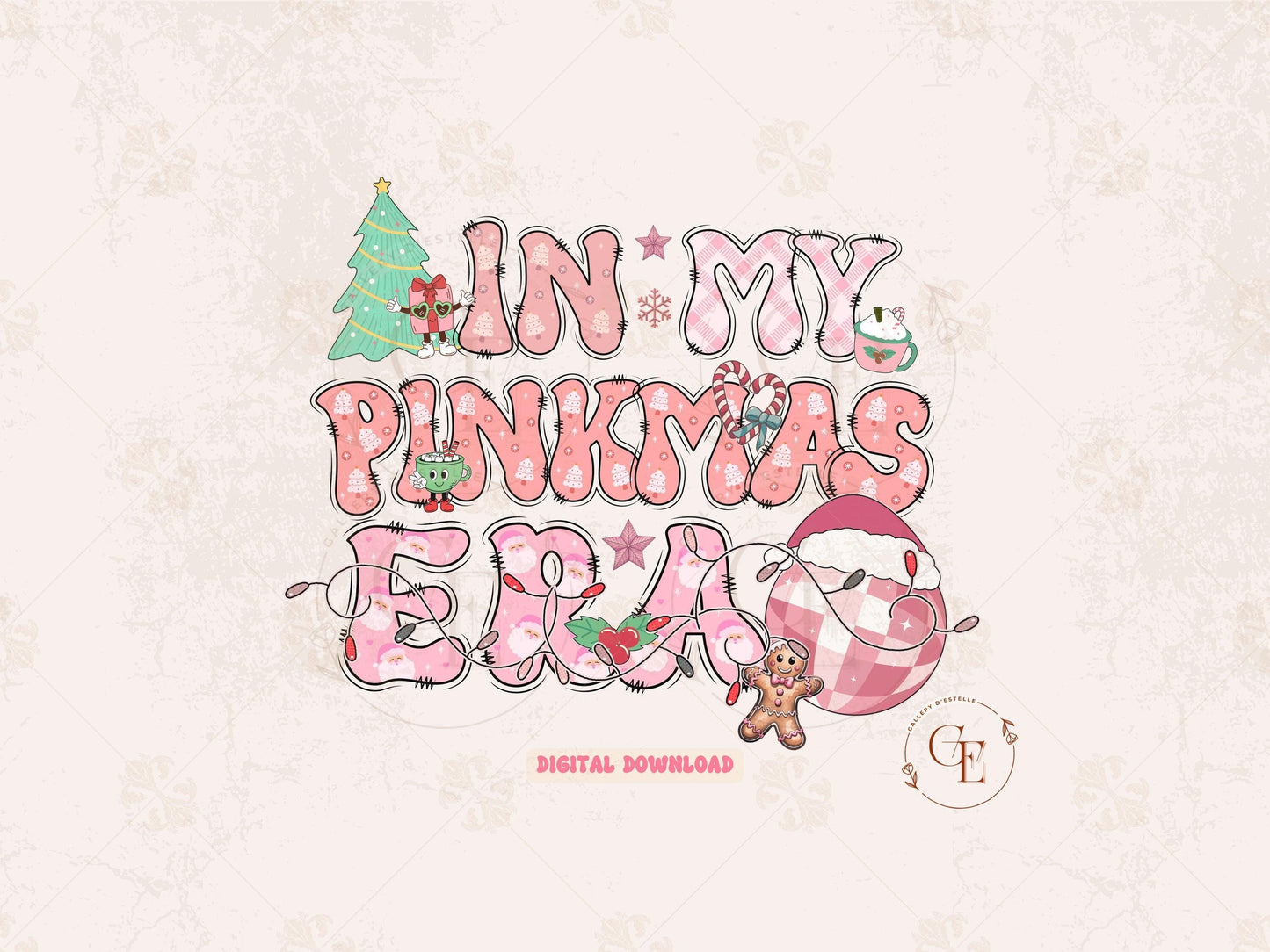Pink Christmas PNG, In My Pinkmas Era Graphic, Retro Festive Pink Sublimation, Coquette Holiday Shirt Design