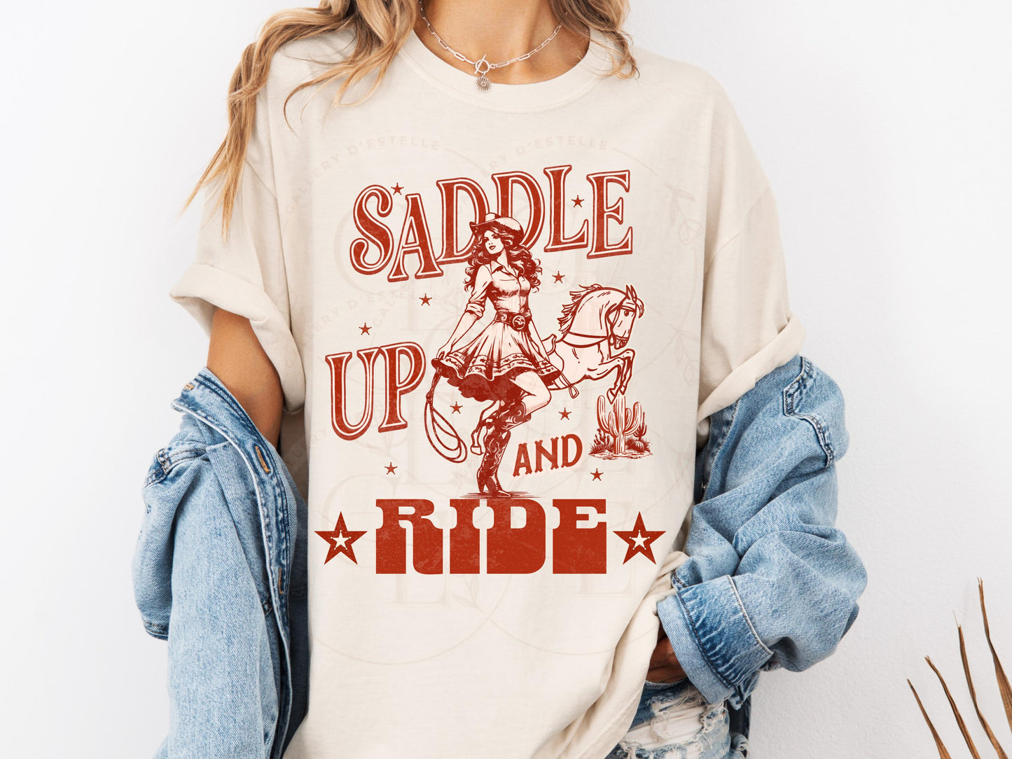 Saddle Up and Ride PNG, Retro Western Cowgirl Design, Trendy Country Rodeo Shirt Design