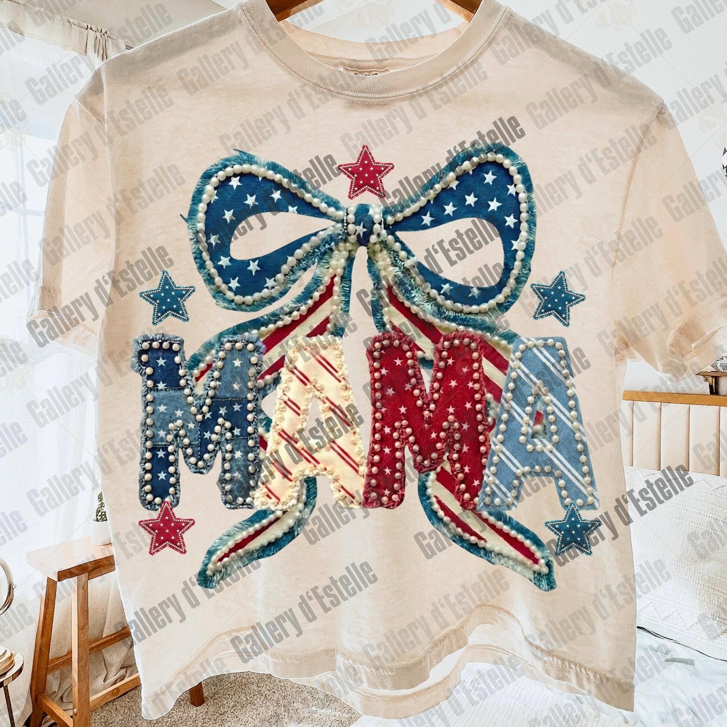 Coquette Patriotic Mama PNG, Retro American Patchwork Graphic, Trendy 4th of July Mom Shirt Design