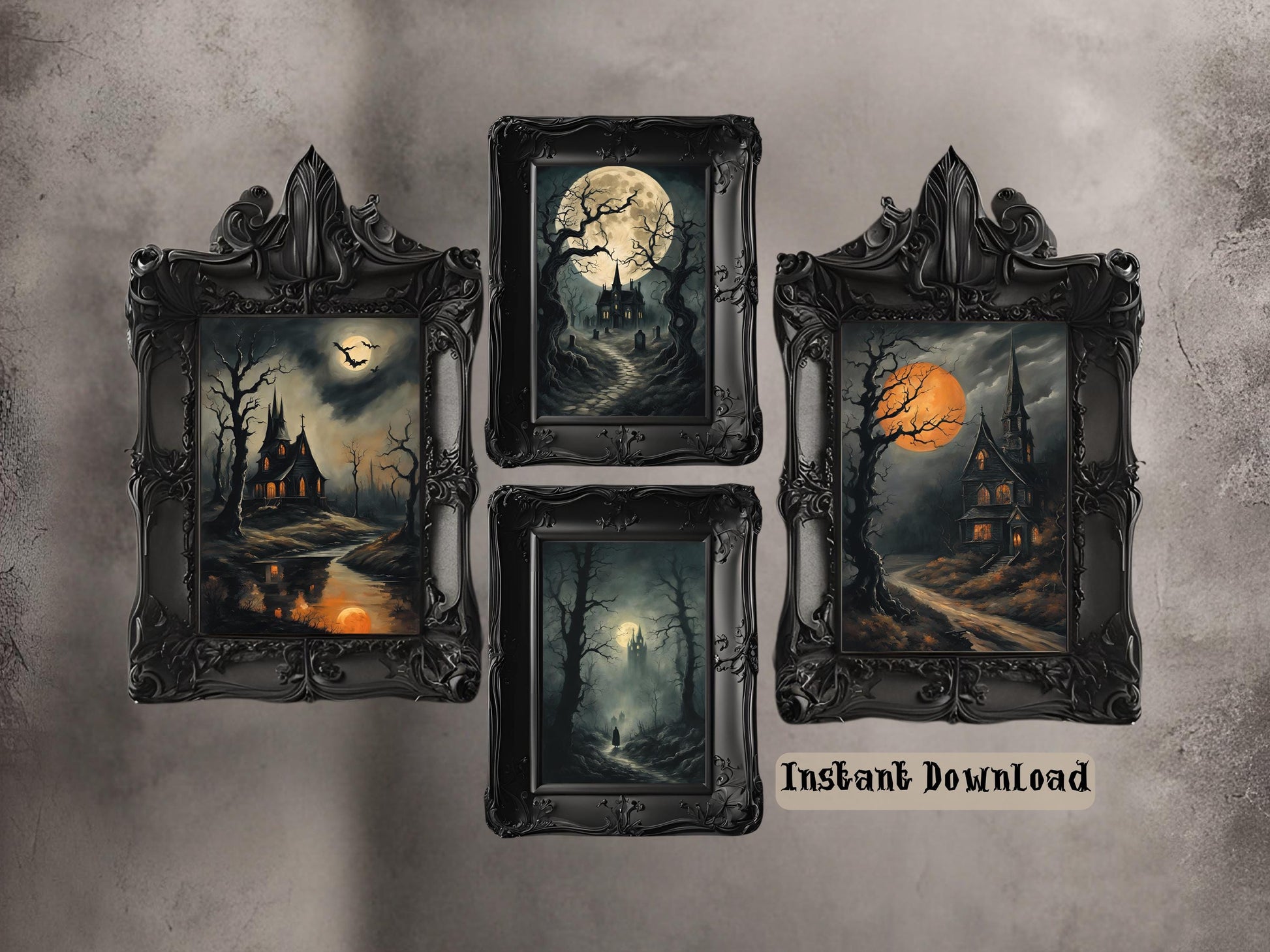 Haunted Castles Art Set, Victorian Gothic Halloween Decor, Dark Academia Digital Prints