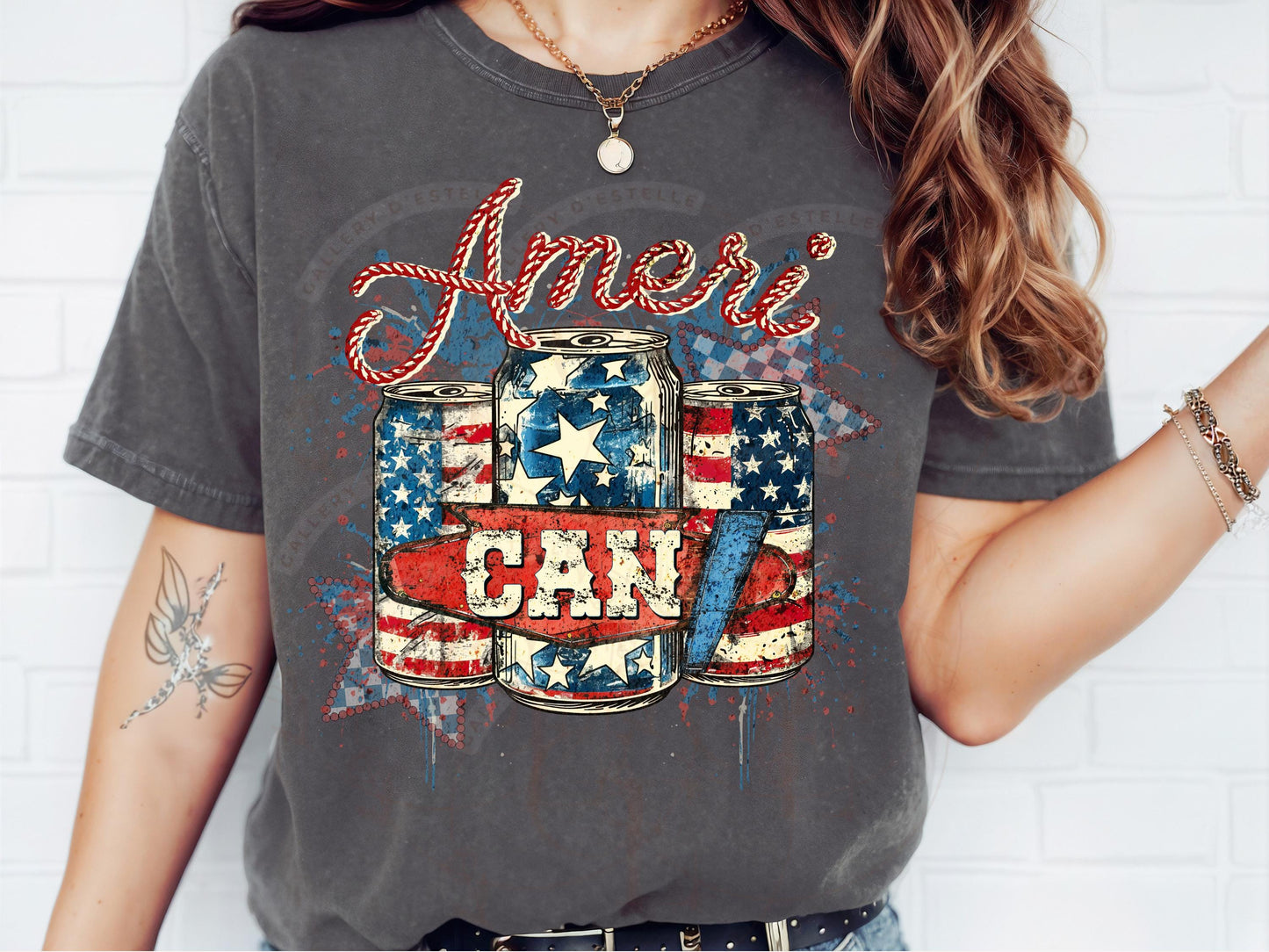AmeriCan PNG, Retro Checkered 4th of July Patriotic Beer Shirt Design