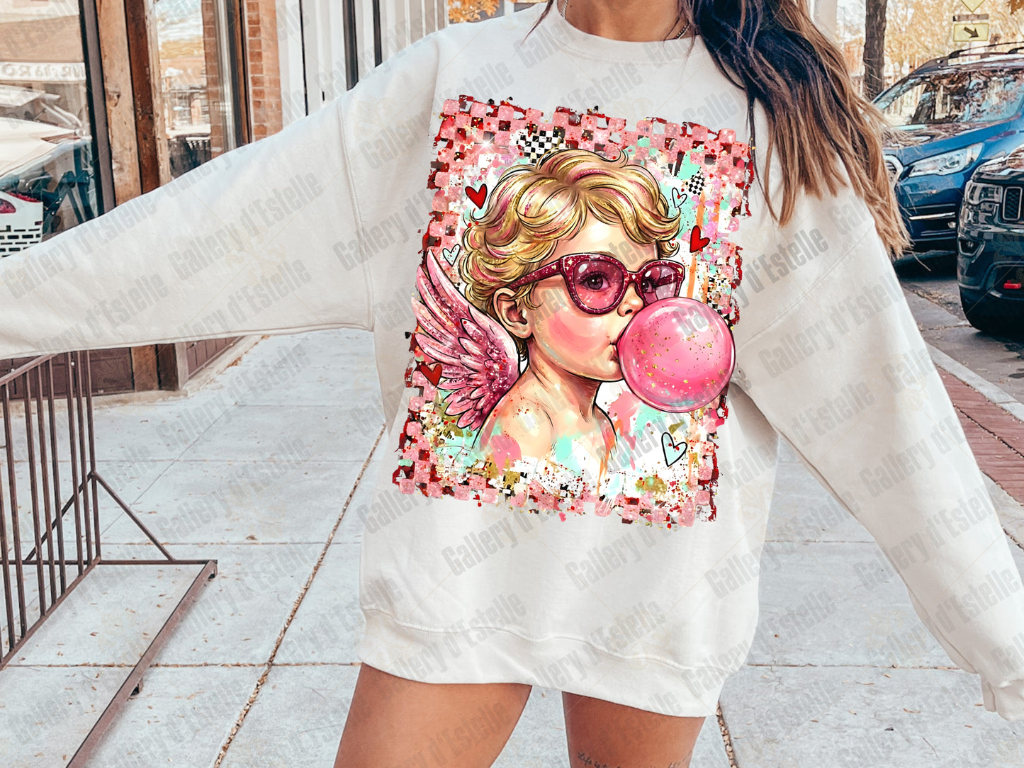 Coquette Cupid Bubblegum PNG, Retro Pink Valentine Graphic, Preppy Angel Art, Trendy Love Shirt Design