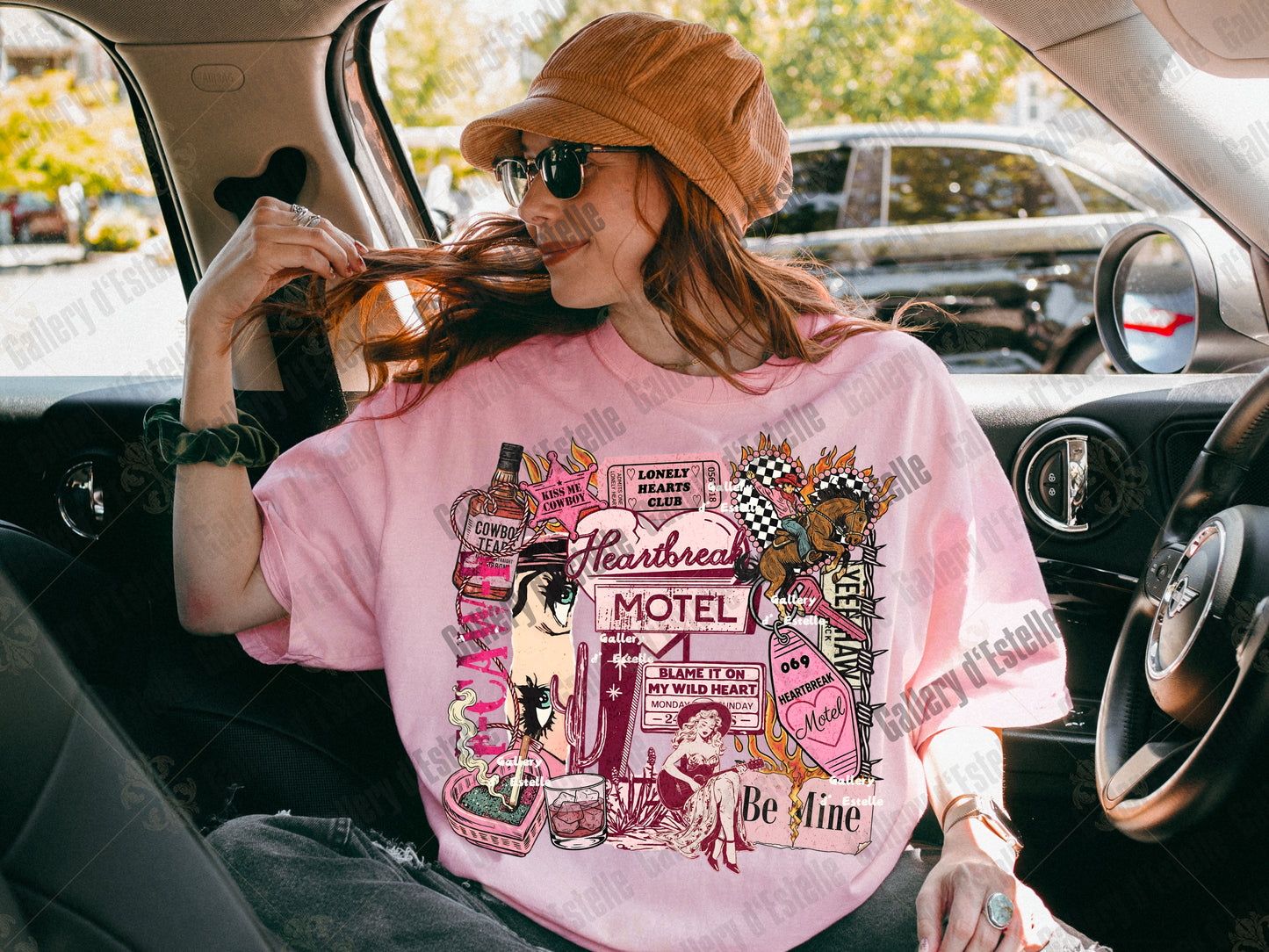 Heartbreak Motel Collage PNG, Retro Western Love Graphic, Edgy Cowgirl Breakup Art, Trendy Anti Valentine Shirt PNG
