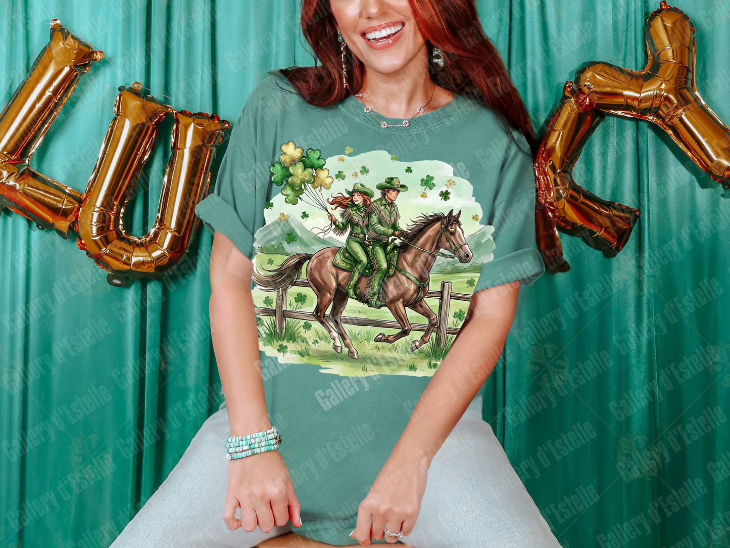 Western St Patrick’s PNG, Retro Cowboy Rodeo Art, Lucky Cowgirl Graphic, Preppy Country Shirt Design