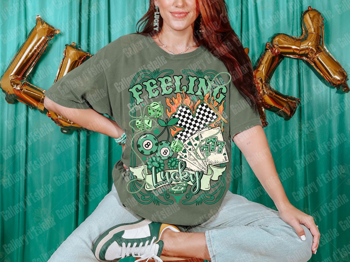 Feeling Lucky PNG, Retro Western Casino Collage, Cowboy Rodeo Graphic, Edgy St Patrick’s Day Shirt Design
