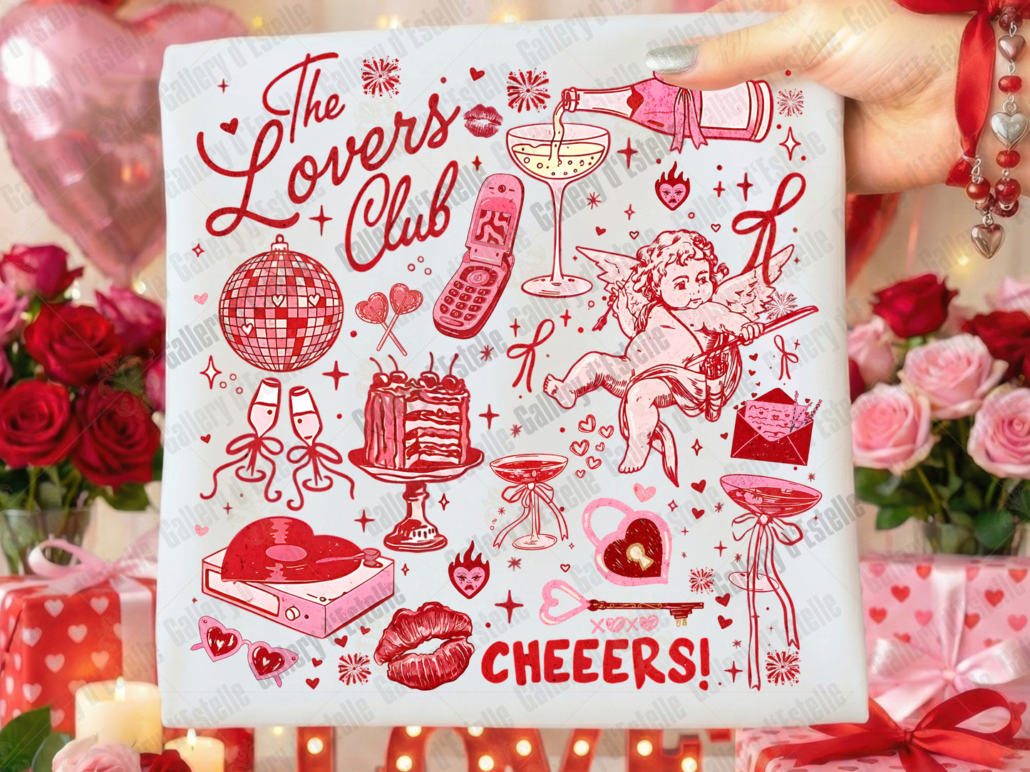 Coquette Lovers Club PNG, Retro Love Collage Graphic, Preppy Pink Cupid Art, Trendy Valentine Shirt Design