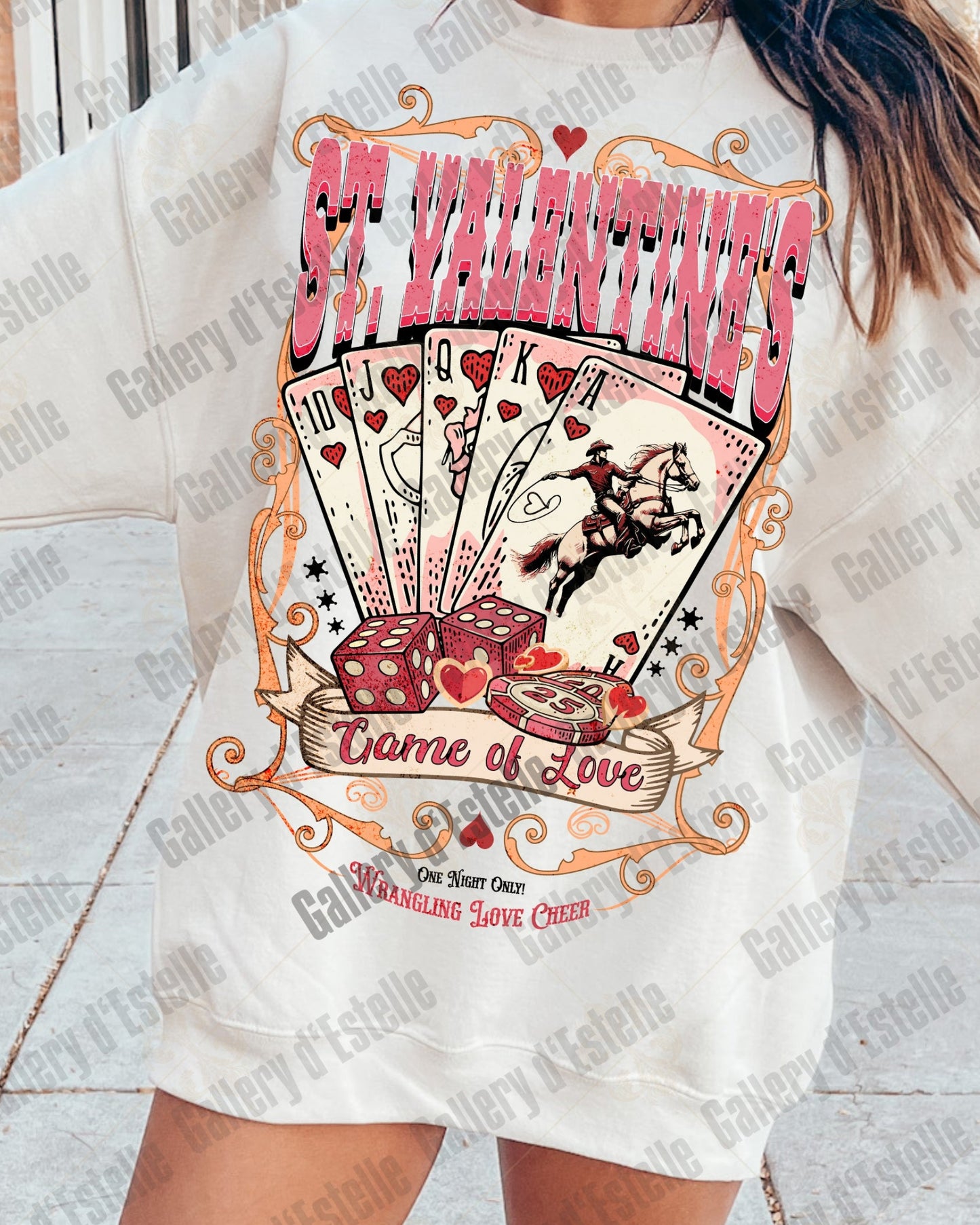 St.Valentines Game of Love Country PNG, Western Cowboy Casino Graphic, Vintage Wild West Poker Shirt Design
