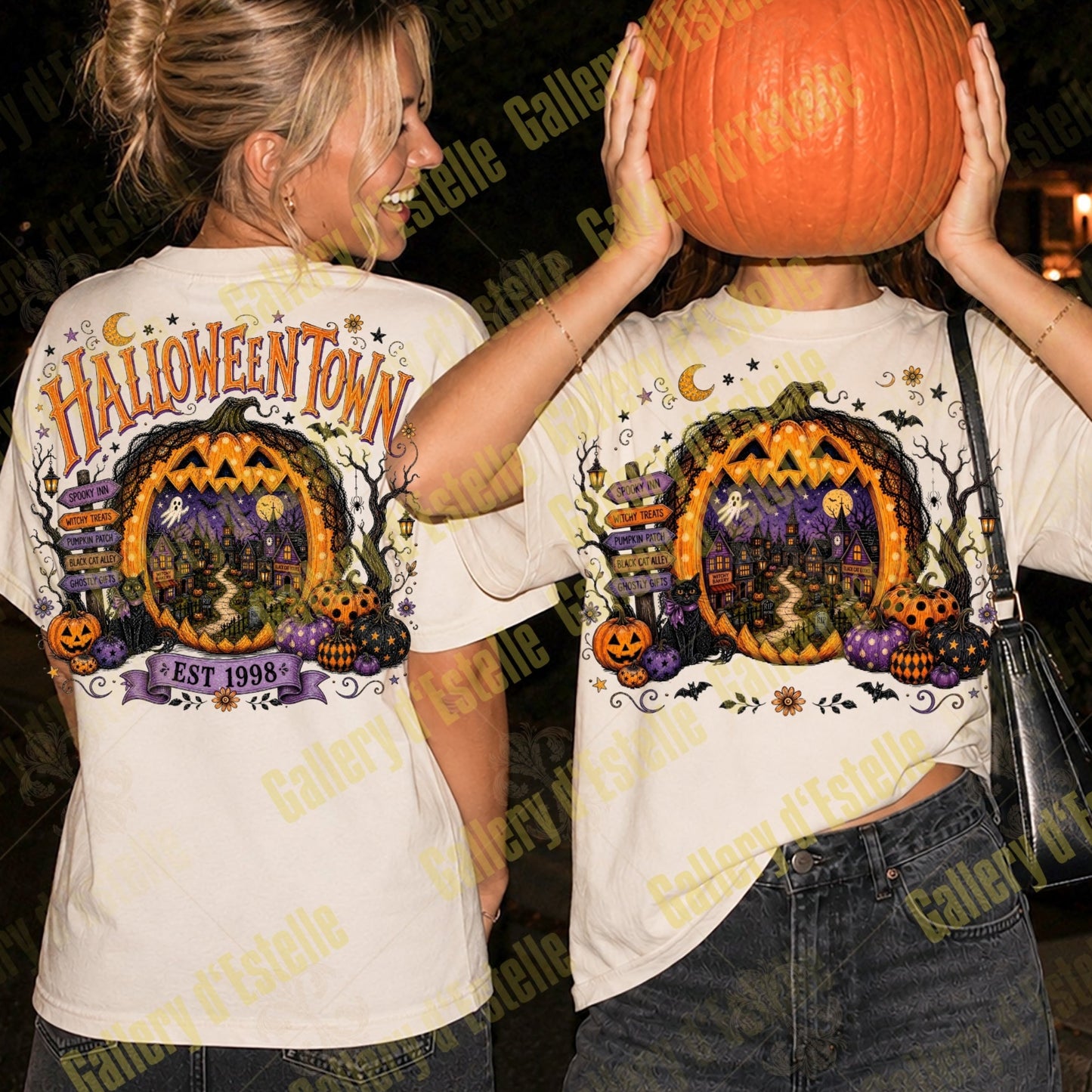 Gothic Halloweentown PNG, Retro Haunted Town Graphic, Spooky Halloween Pumpkin Shirt Design