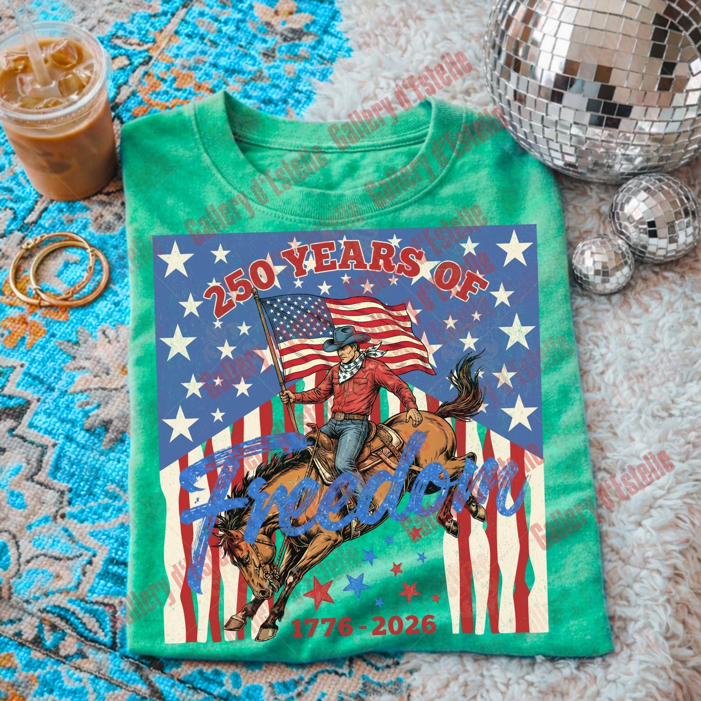 250 Years Of Freedom PNG, Retro Patriotic Cowboy Graphic, Western 4th Of July Shirt Design