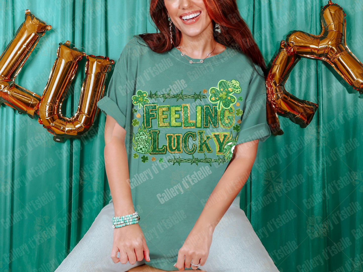 Coquette Feeling Lucky PNG, Retro Western Casino Graphic, Preppy Glitter Shamrock Art, Trendy St Patrick’s Day Design