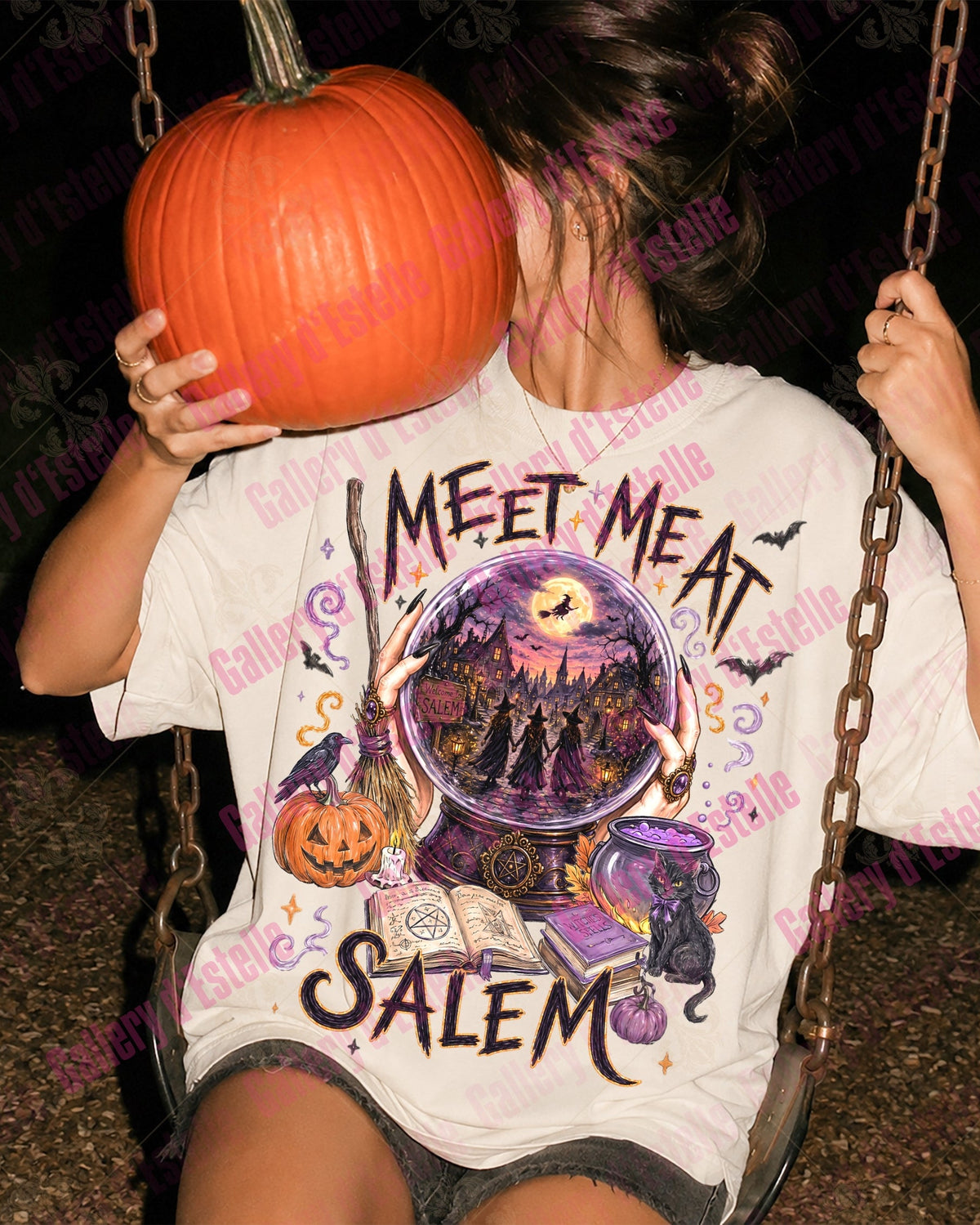 Meet Me At Salem PNG, Retro Front and Pocket Witch Graphic, Spooky Witchcore Halloween Shirt Design