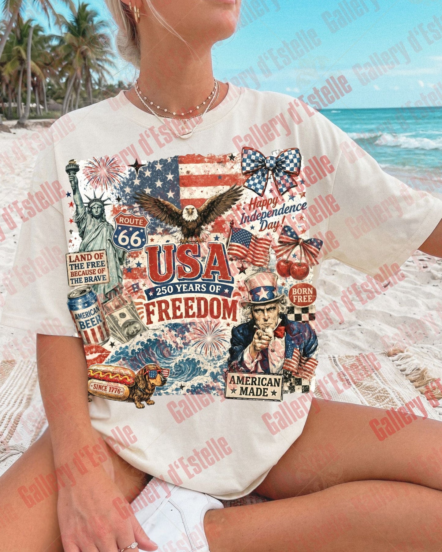 USA Collage PNG, Retro 4th of July Graphic, 250 Years of Freedom, Trendy Patriotic Shirt Design