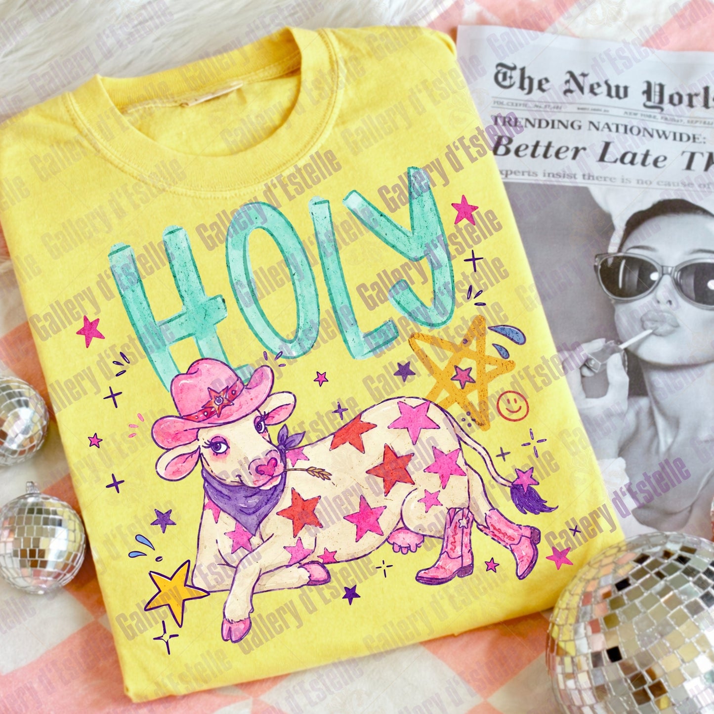 Holy Cow PNG, Retro Cowgirl Summer Graphic, Funny Western Art, Trendy Rodeo Shirt Design