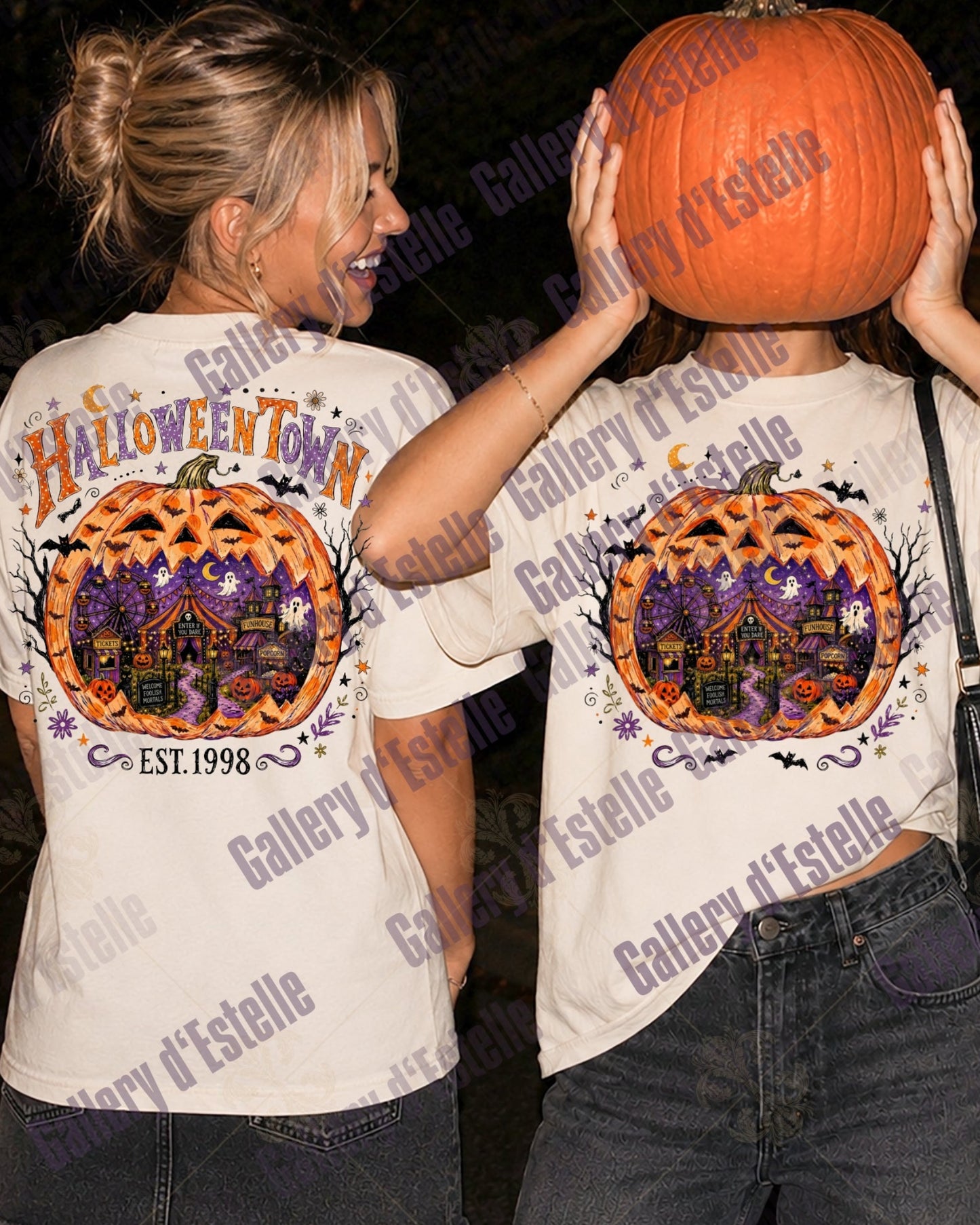Retro Halloweentown PNG, Spooky Ghost Town Graphic, Trendy Halloween Pumpkin Shirt Design