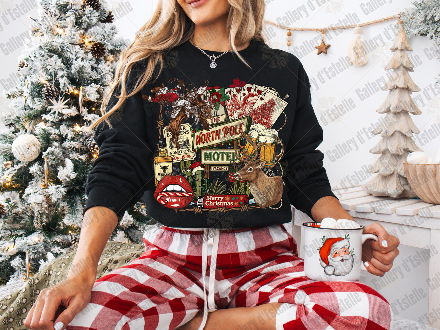 North Pole Motel PNG, Western Christmas Cowboy Holiday Collage, Retro Santa Graphic, Festive Country Shirt Design
