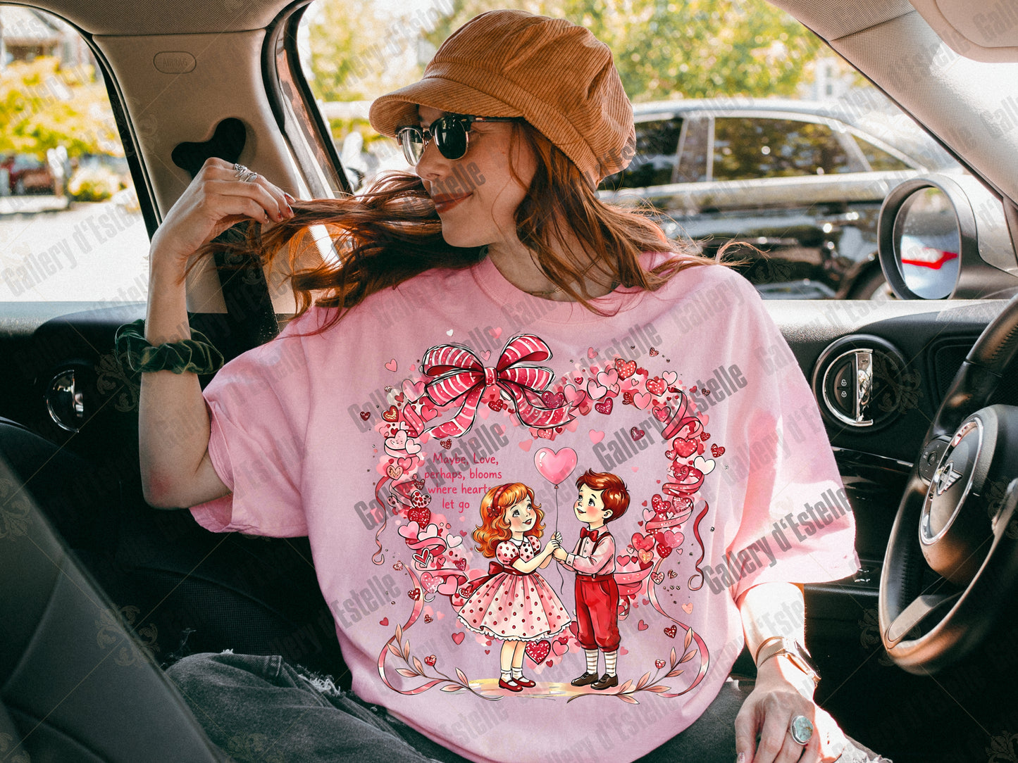 Vintage Valentine Kids PNG, Retro Love Story Illustration, Coquette Pink Heart Art, Trendy VDay Shirt Design