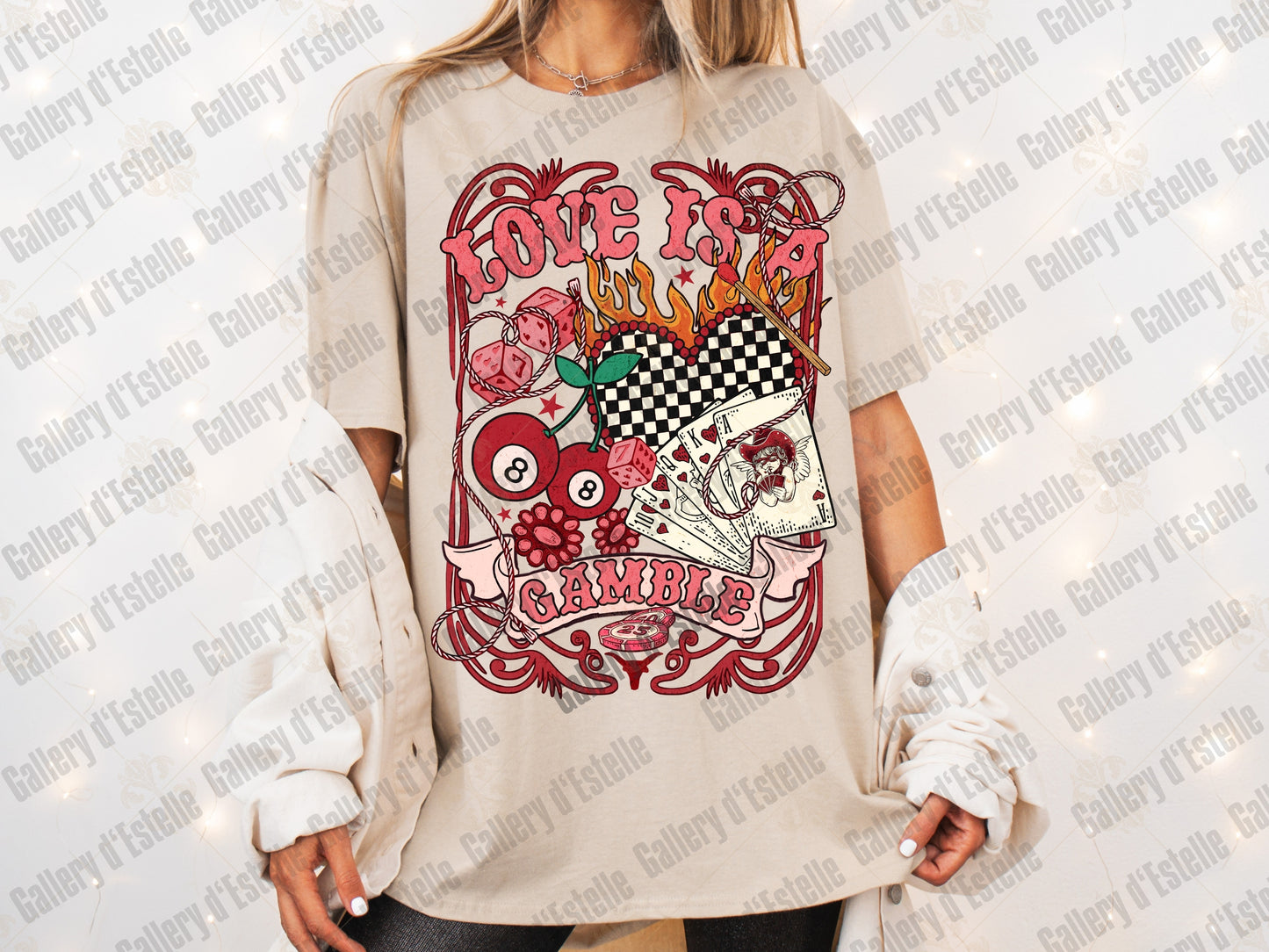 Love Is A Gamble PNG, Retro Cowboy Casino Collage, Wild West Rodeo Graphic, Edgy Valentines Country Shirt Design