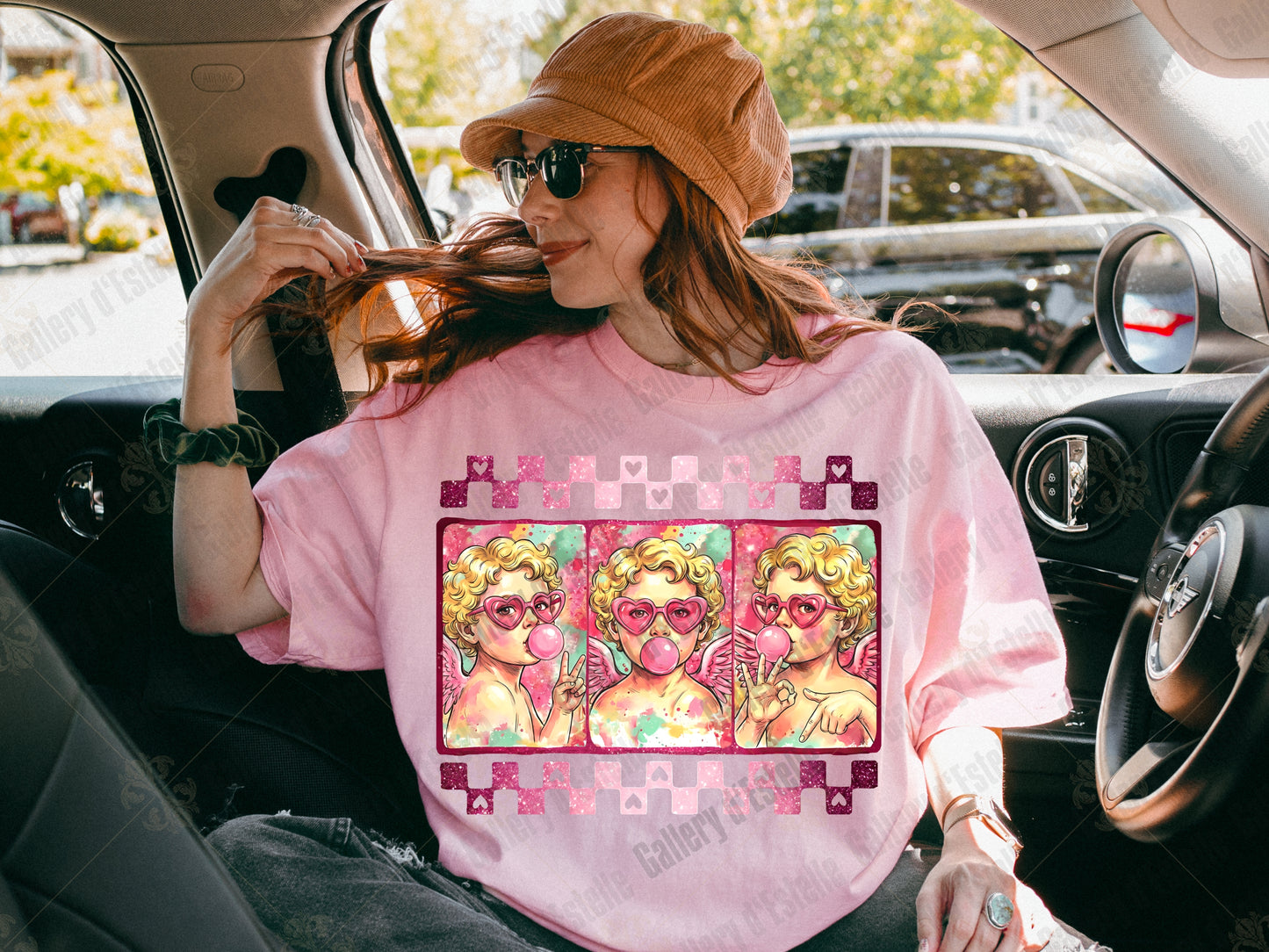 Bubblegum Cupid Valentine PNG, Pink Retro Angel Graphic, Coquette Six-Seven Love Shirt Design