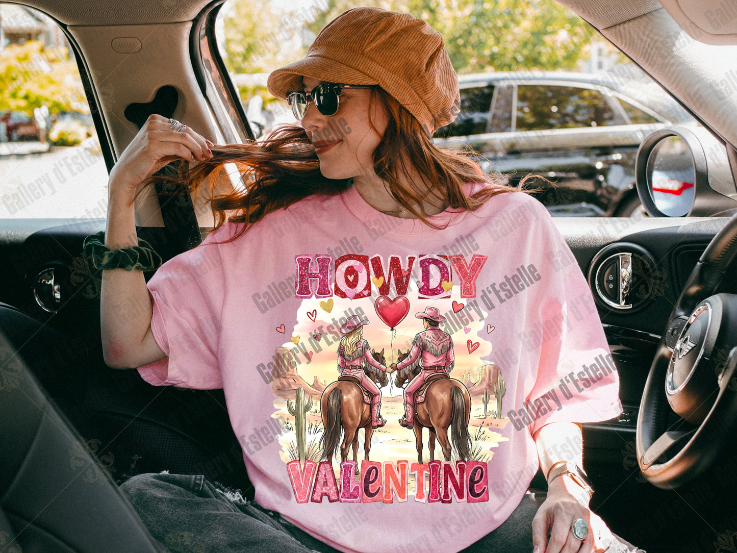 Retro Howdy Valentine PNG, Western Glitter Graphic, Coquette Cowgirl Illustration, Preppy Cowboy Love Shirt Design
