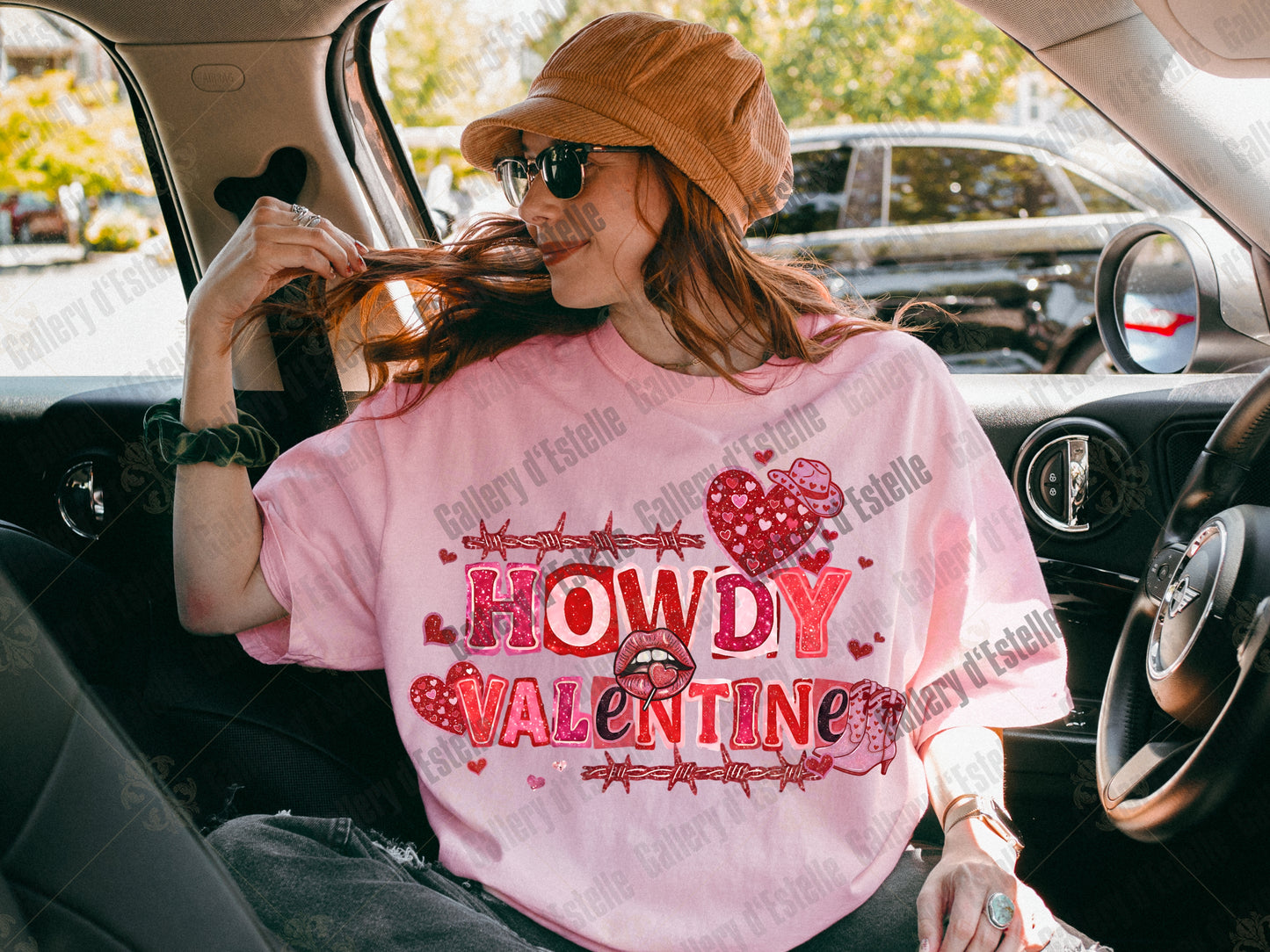 Howdy Valentine PNG, Retro Western Glitter Illustration, Edgy Cowgirl Love Graphic, Coquette VDay Shirt Design