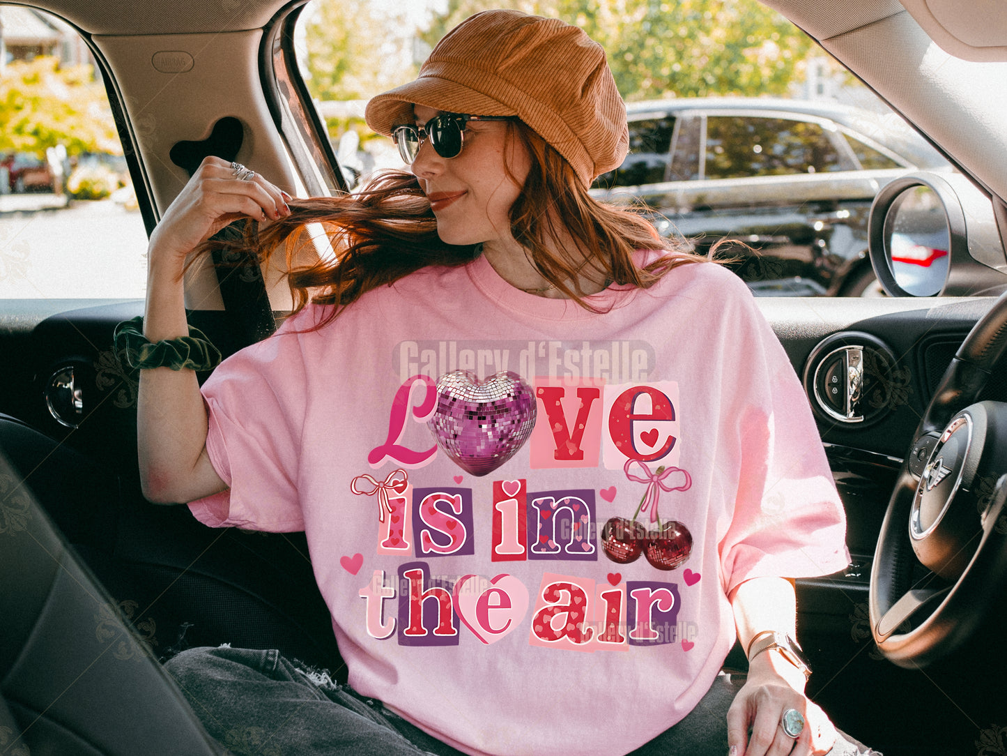 Retro Valentine Letter PNG, Coquette Disco Heart & Cherry Collage, Pink Love Themed Graphic, Trendy Valentine Shirt Design