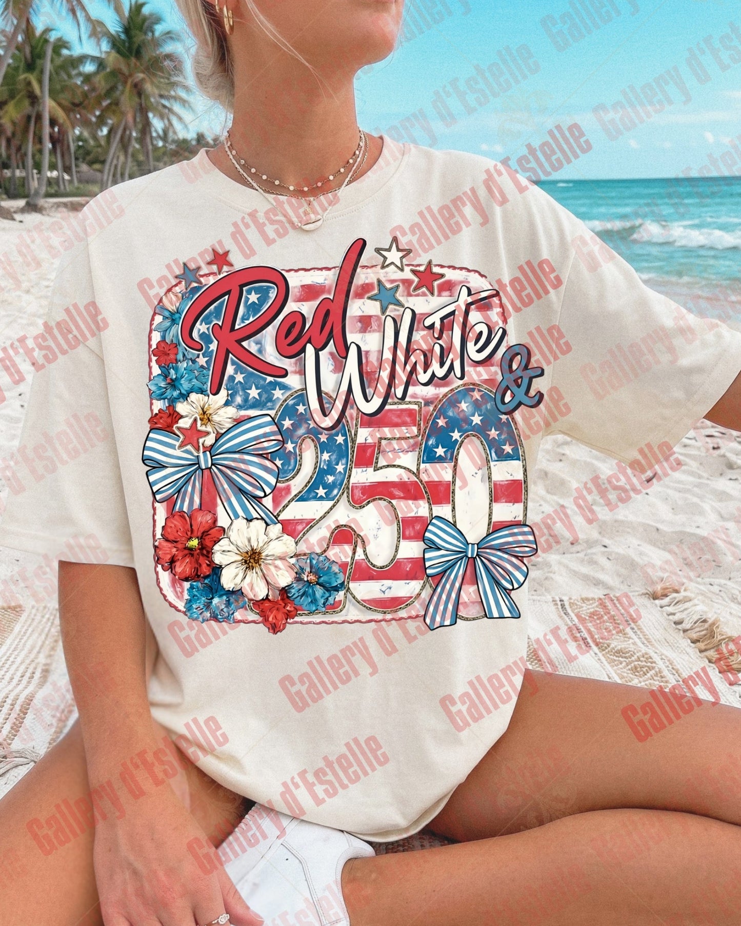Red White & 250 PNG, Retro Patriotic Bow Graphic, Coquette USA 4th of July Shirt Design