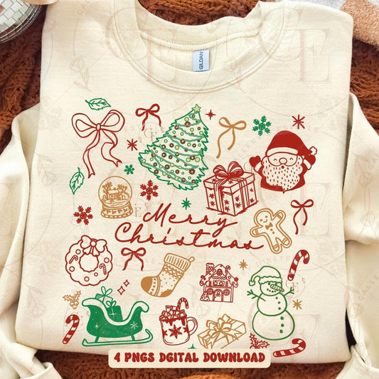 Beige sweatshirt with Christmas-themed graphics on a beige t-shirt