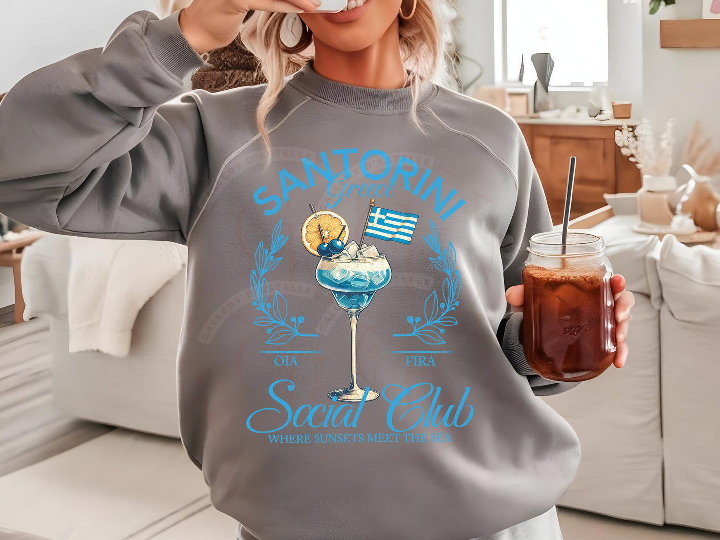 Coquette Santorini Social Club PNG, Retro Coastal Girl Summer Graphic, Trendy Bachelorette Beach Shirt Design