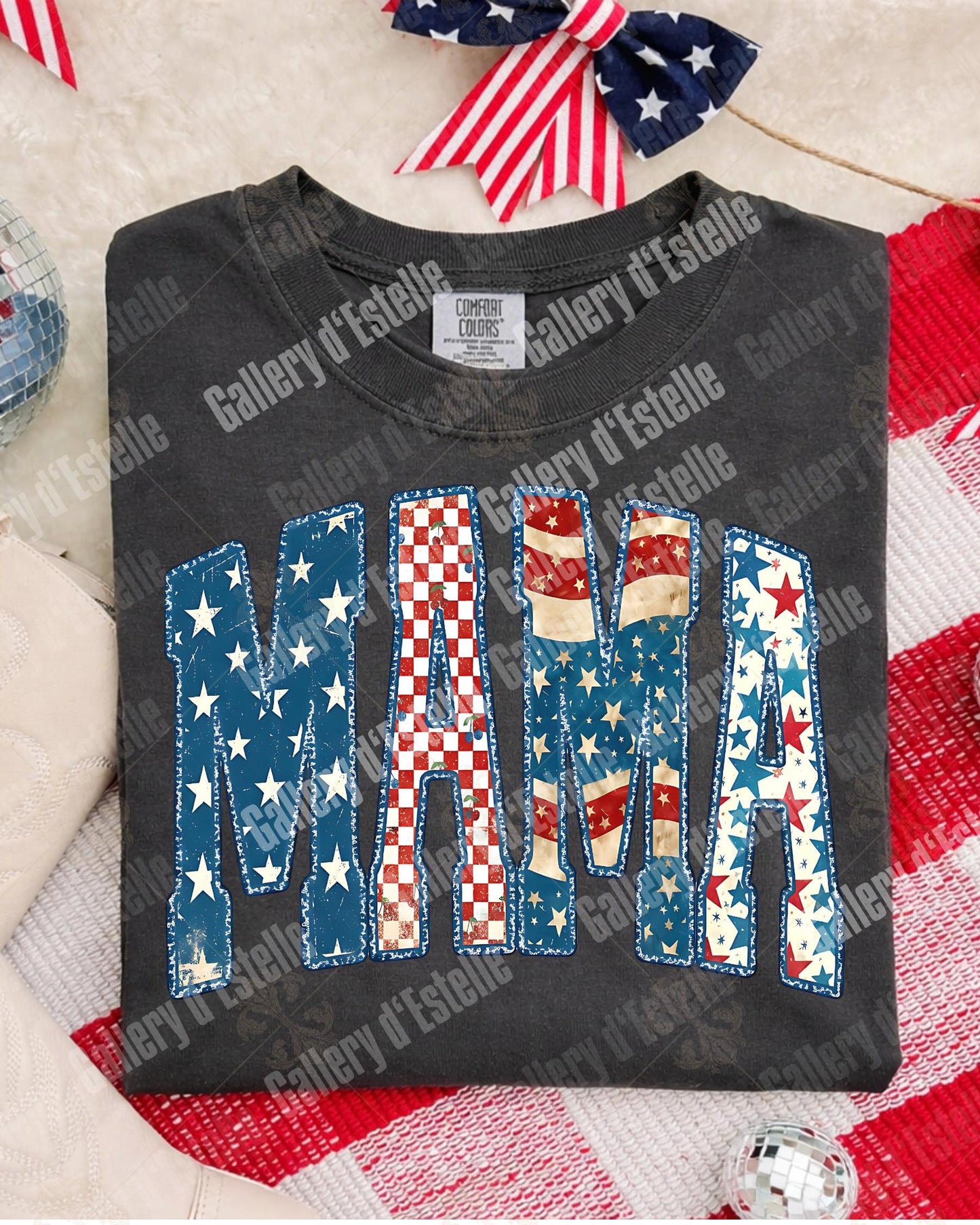 Y2K Patriotic Mama PNG, Preppy Americana Checkered Graphic, Edgy 4th of July Mom Shirt Design