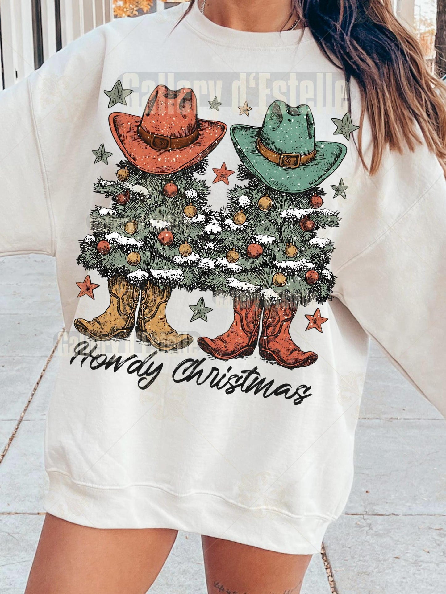 Western Howdy Christmas PNG, Festive Cowboy Holiday Graphic, Coquette Cowgirl Art, Trendy Country Shirt Design
