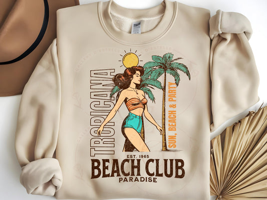 Retro Tropicana Club PNG, Vintage Coastal Girl Graphic, Tropical Summer Beach Shirt Design