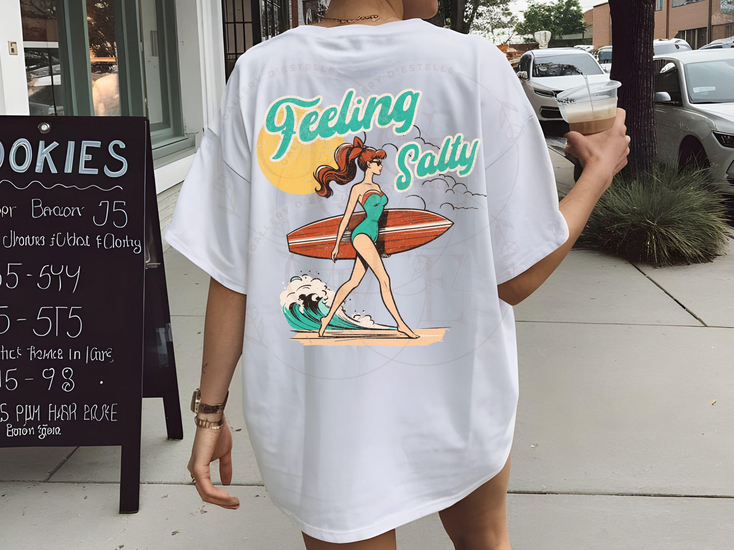 Feeling Salty PNG, Retro Vintage Surf Girl Graphic, Trendy Coastal Beach Shirt Design