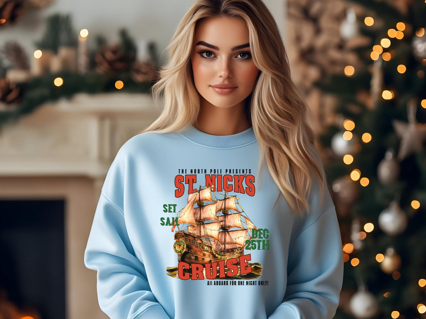 St. Nick's North Pole Cruise PNG, Vintage Christmas Sailing Ship Graphic, Western Cowboy Art, Festive Countrty Shirt Design