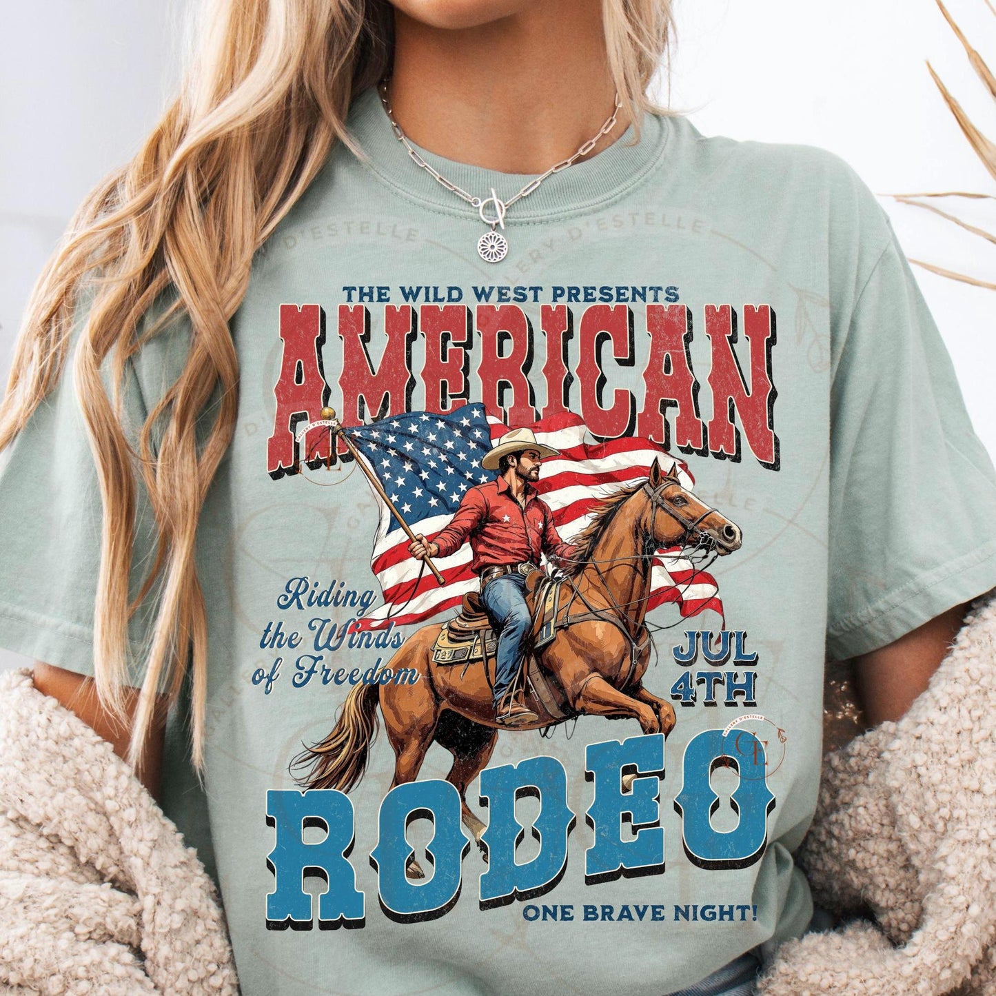 American Rodeo Country PNG, Vintage Western Patriotic Cowboy Graphic, Trendy 4th of July Independence Day Shirt Design