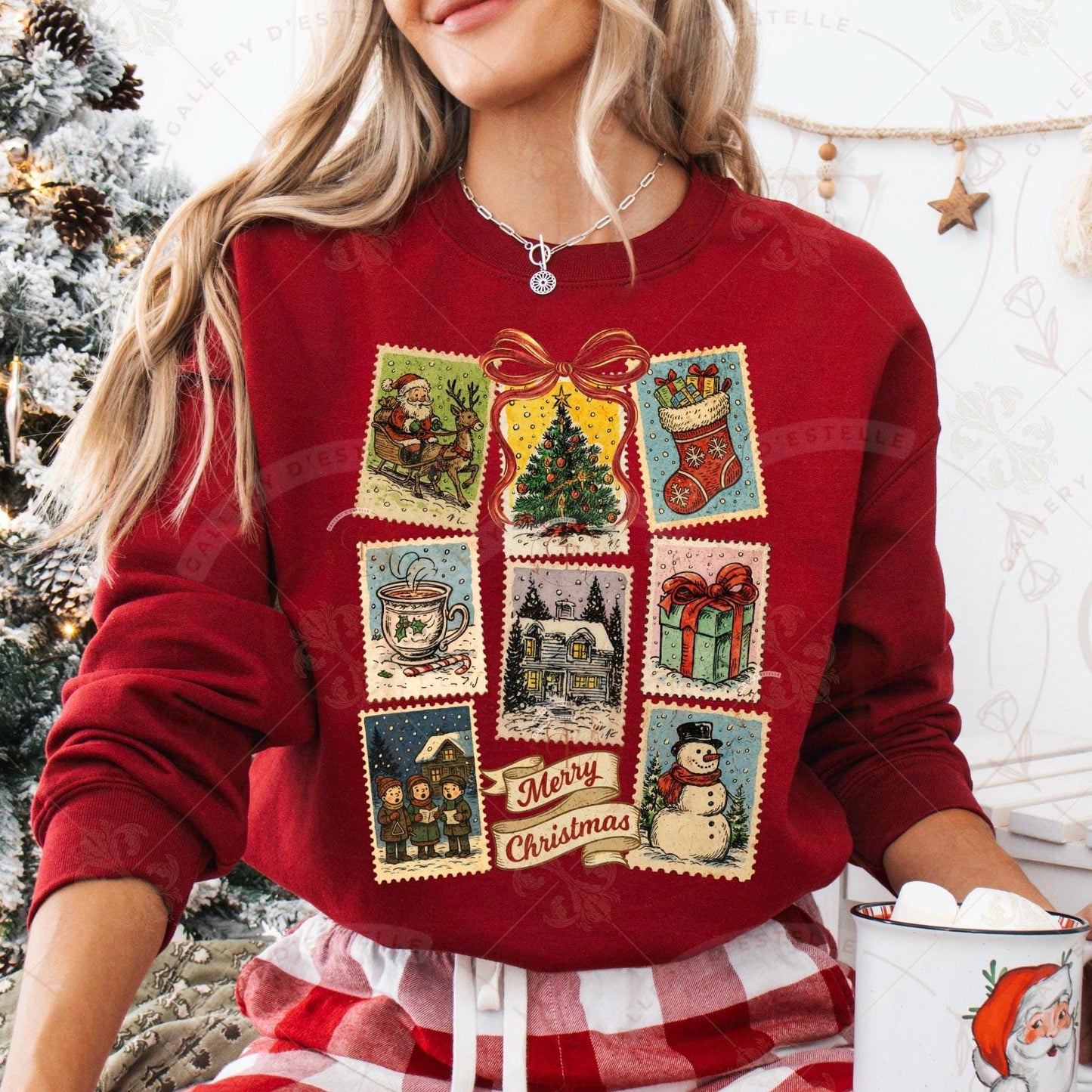 Vintage Christmas Stamp PNG, Retro Holiday Postage Collage, Cute Festive Winter Graphic, Trendy Christmas Shirt Design
