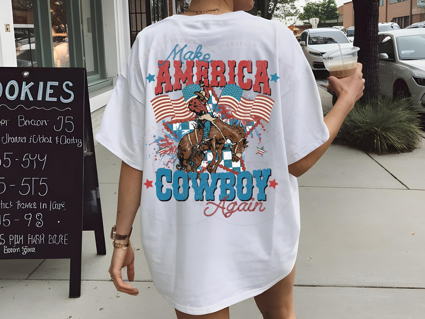 American Cowboy Western PNG, Vintage 4th of July Graphic, Trendy Patriotic Independence Day Country Shirt Design