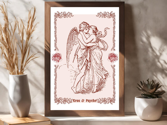 Eros & Psyche Wall Art, Greek Cupid Romantic Set, Vintage Hellenic Mythology-Inspired Design, Elegant Home Decor